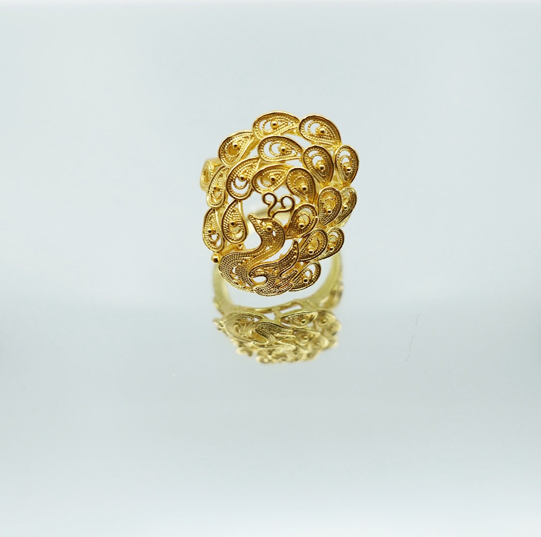 Vintage Style Filigree Phoenix Ring Gold, Filigree Ring, phoenix ring, Sterling silver ring, vintage ring, gold ring, cocktail ring, handmade ring, statement ring, gold ring for women, Asian ring, boutique ring, Yun Boutique Ring.