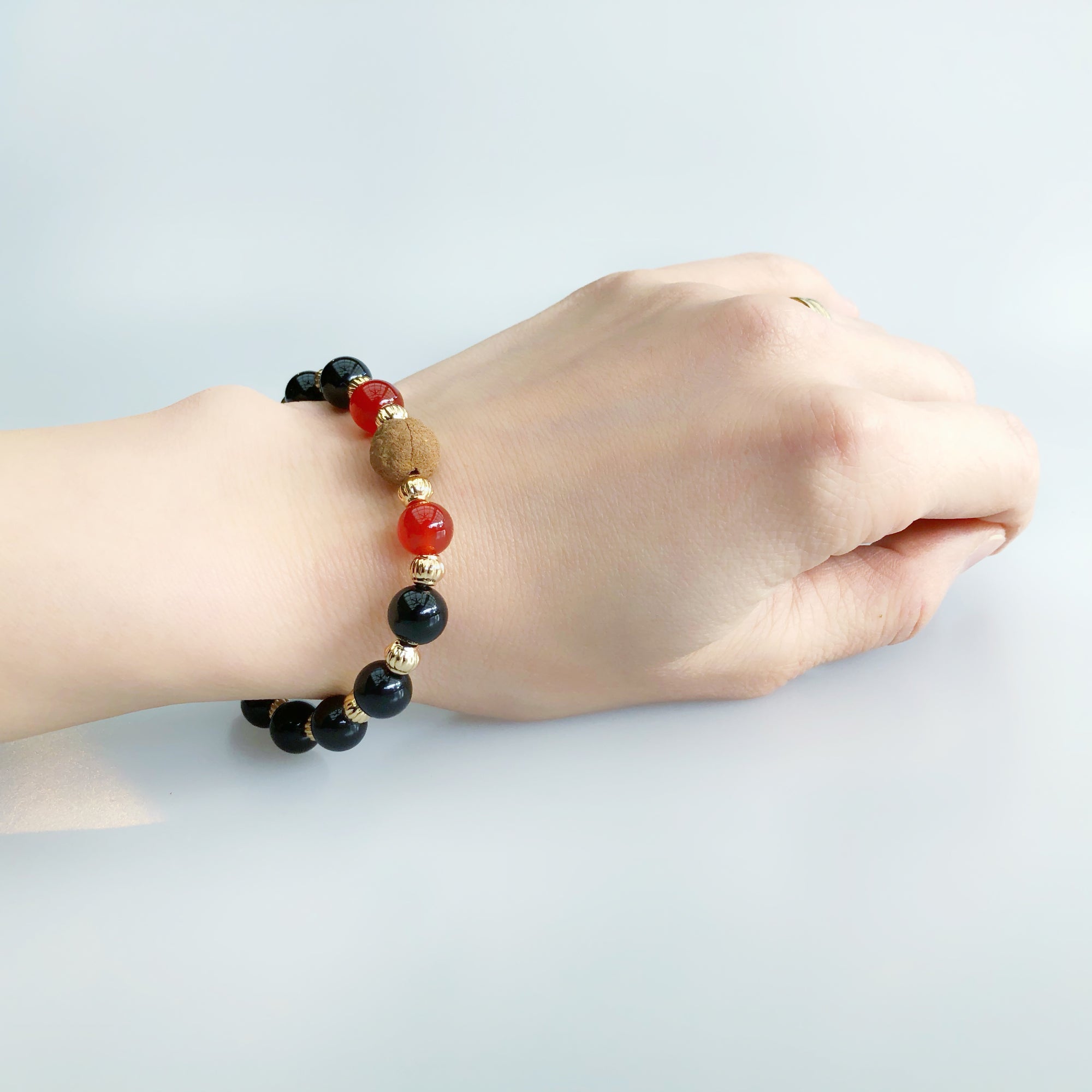 Vintage Style 8mm Obsidian Carnelian Herbal Bracelet 17cm