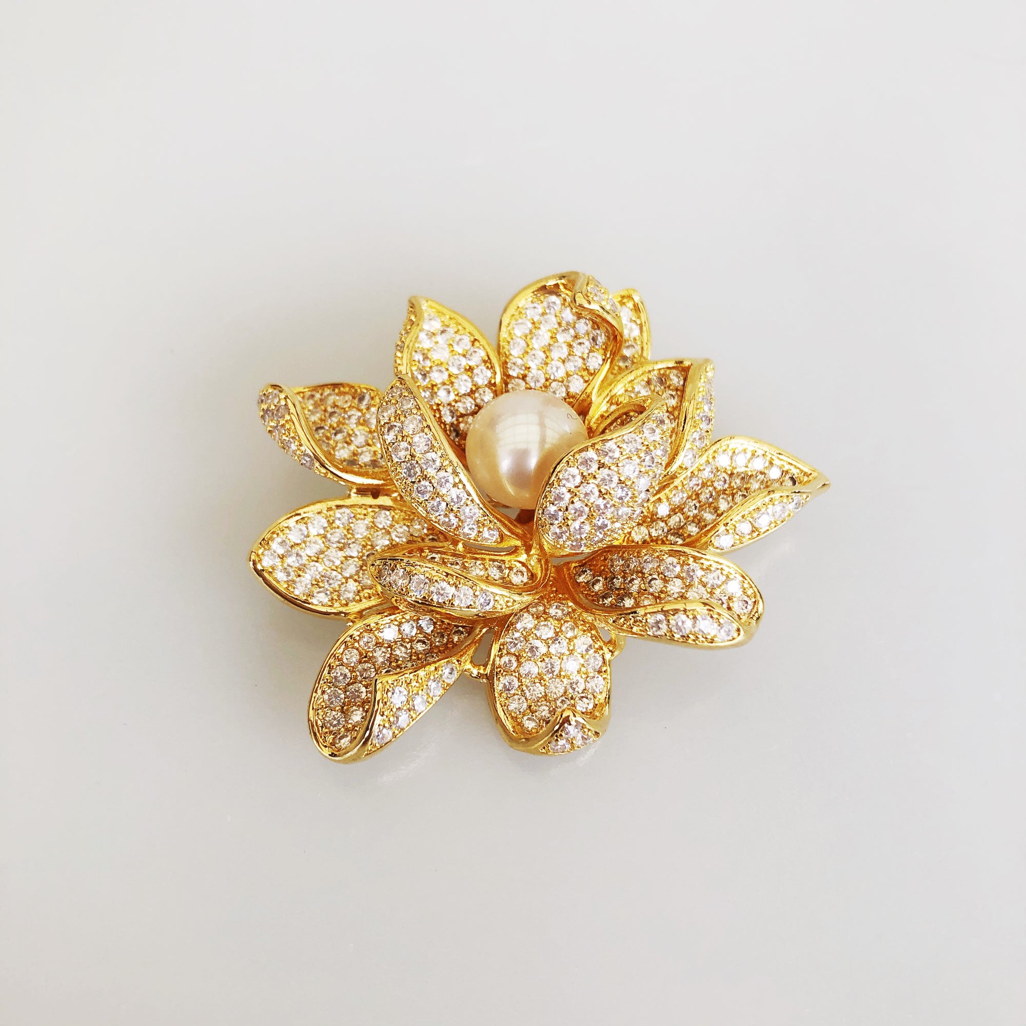 Gold Plated Lotus Zircon Brooch Pendant