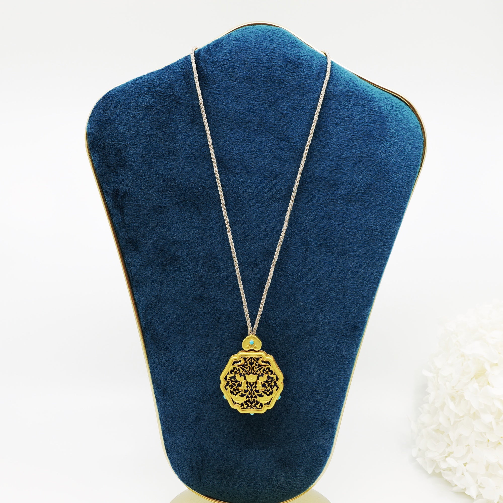 Enamel Lotus Flower Necklace in Sterling Silver - Yun Boutique