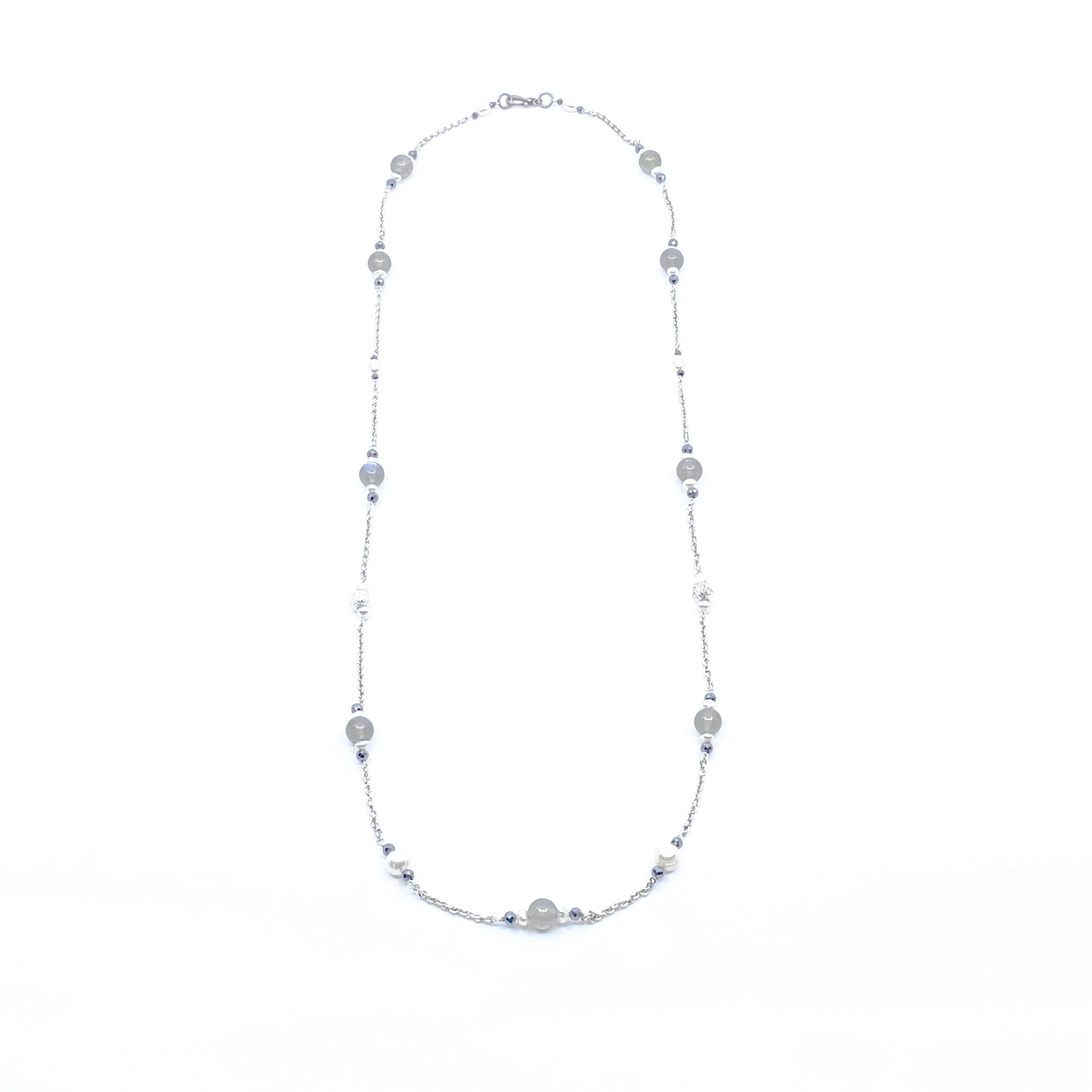 Yun Boutique Grey Moonstone Long Necklace in Sterling Silver