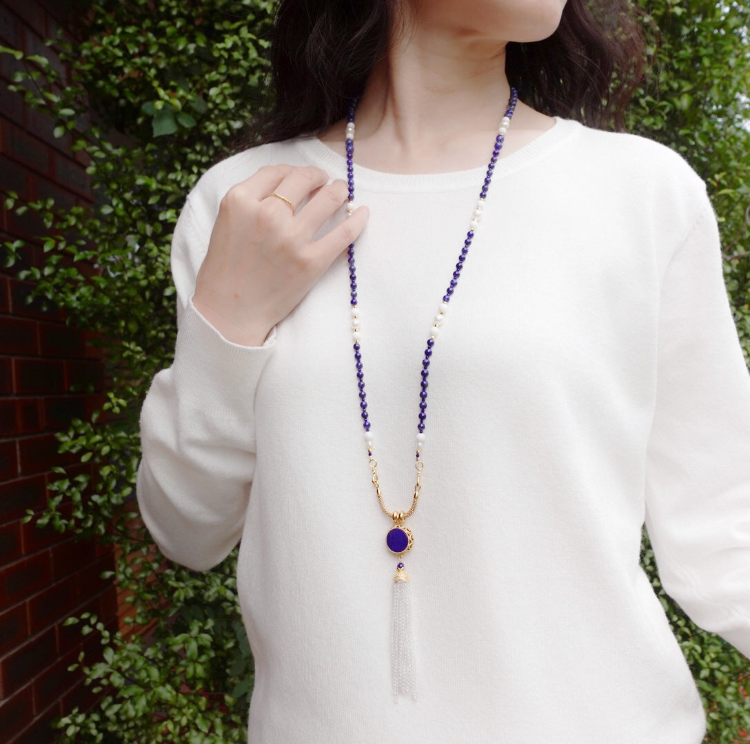 Return to Origin Lapis Tassel Pendant Necklace - Yun Boutique