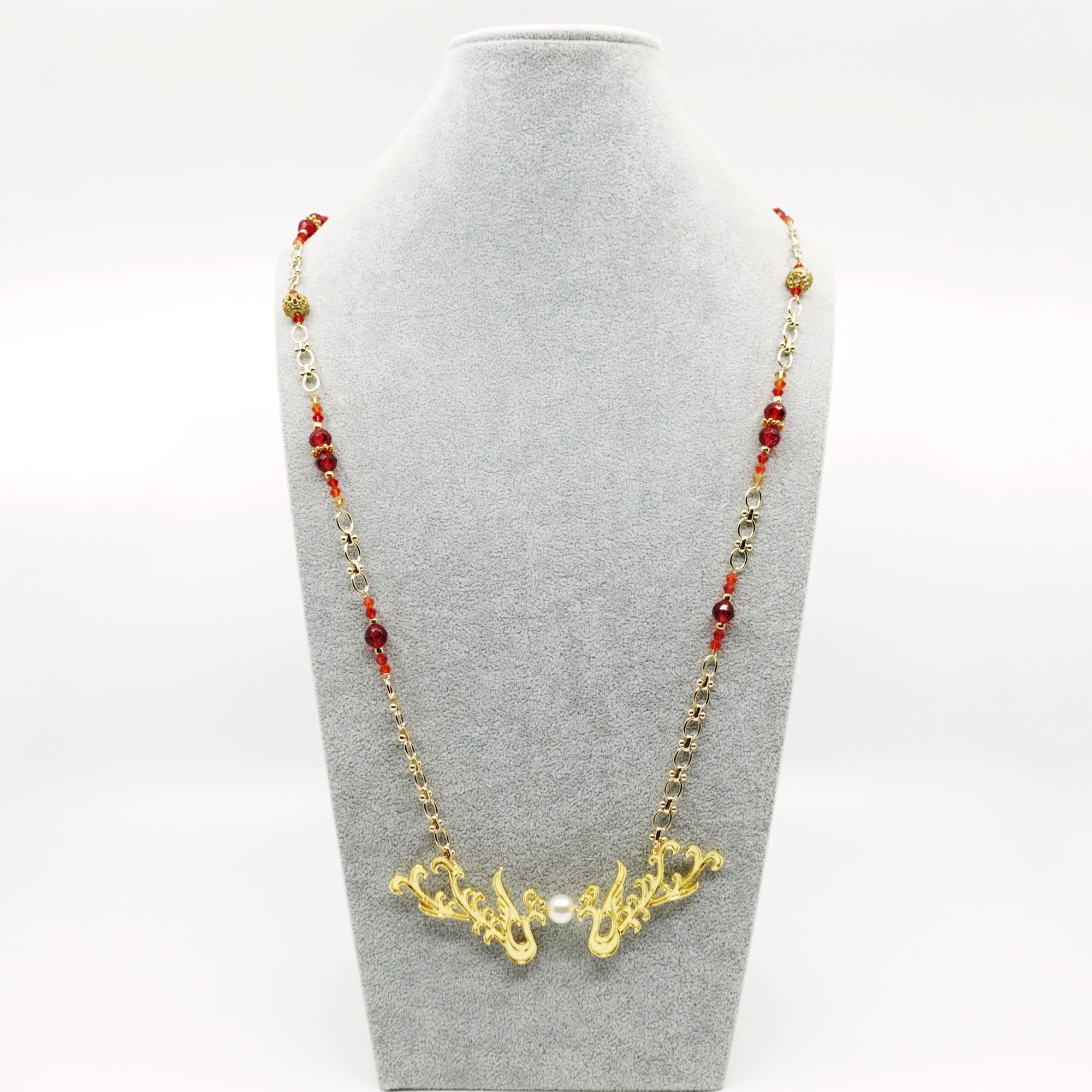 Dragon and Phoenix Red Crystal Necklace - Yun Boutique