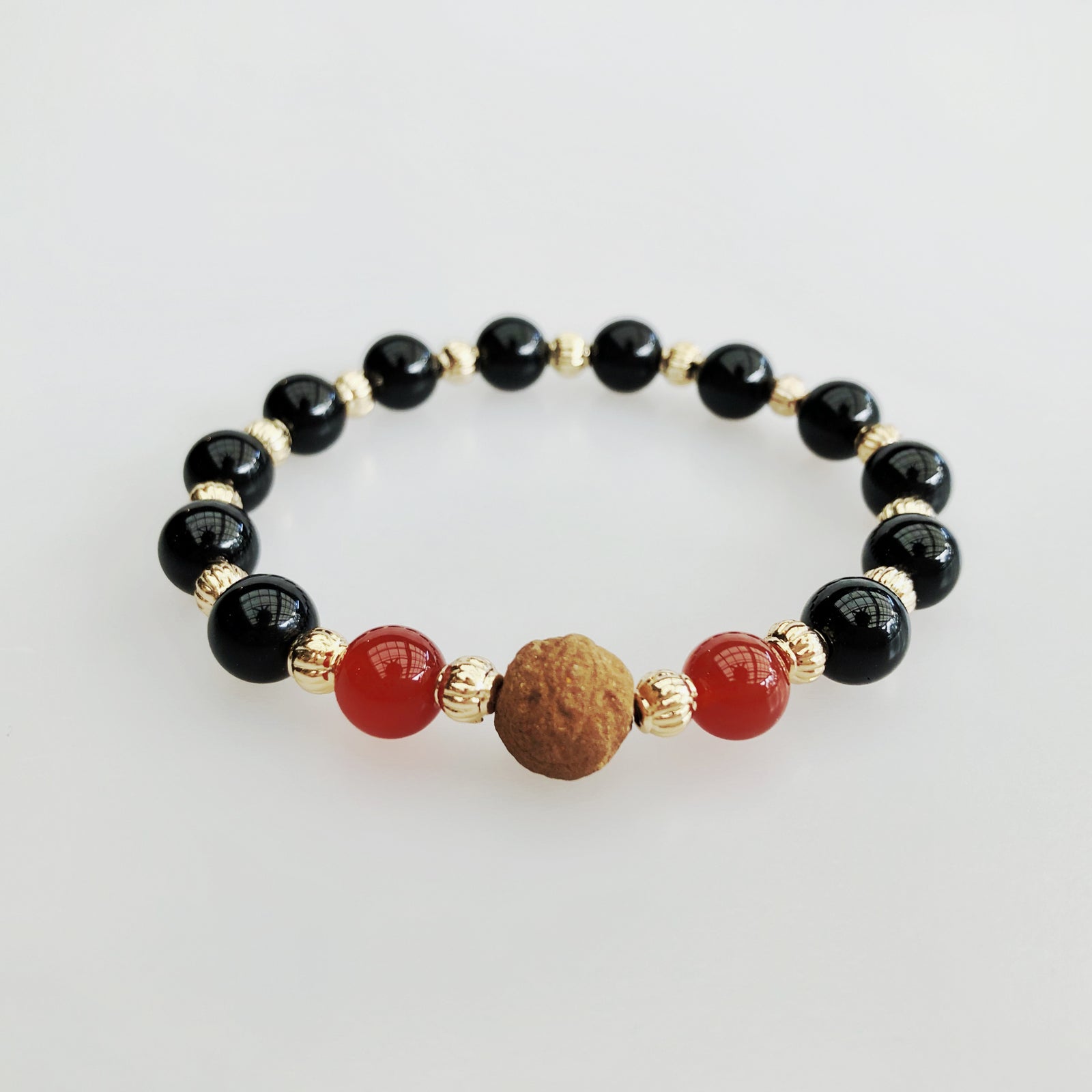 Vintage Style 8mm Obsidian Carnelian Herbal Bracelet 17cm