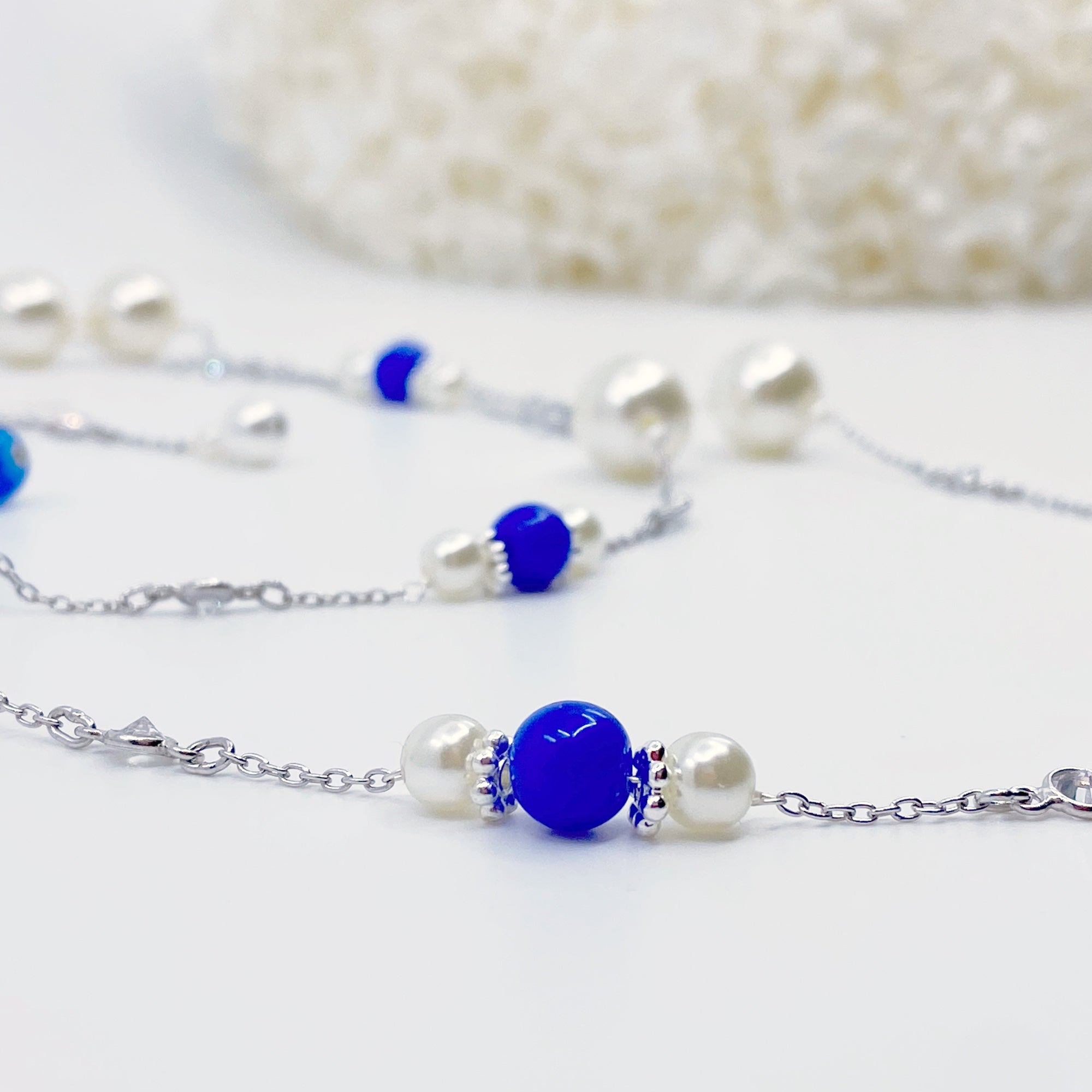 Yun Boutique The Nine Blue Stone and Pearl Long Necklace and Earrings Set