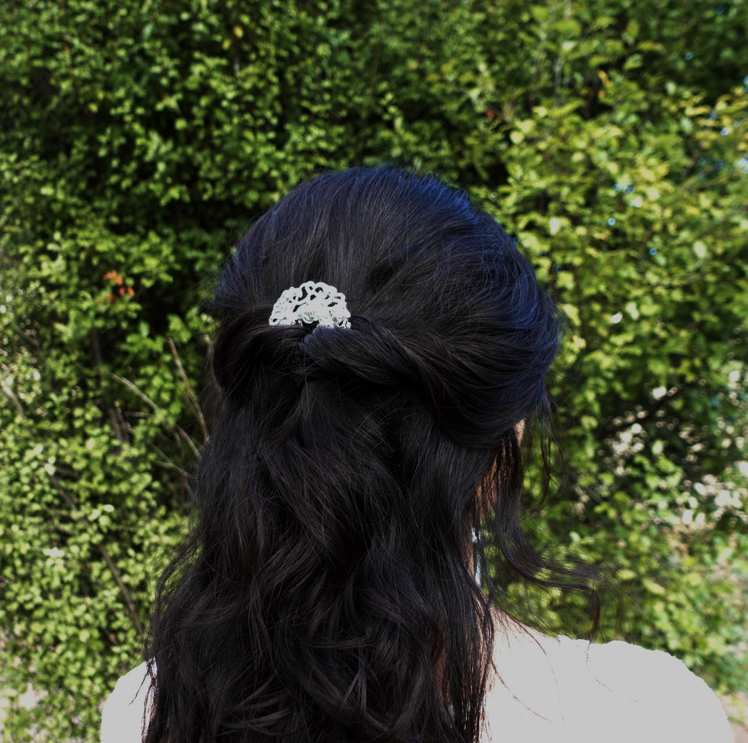 Tree Peony Hair Comb Silver - Yun Boutique