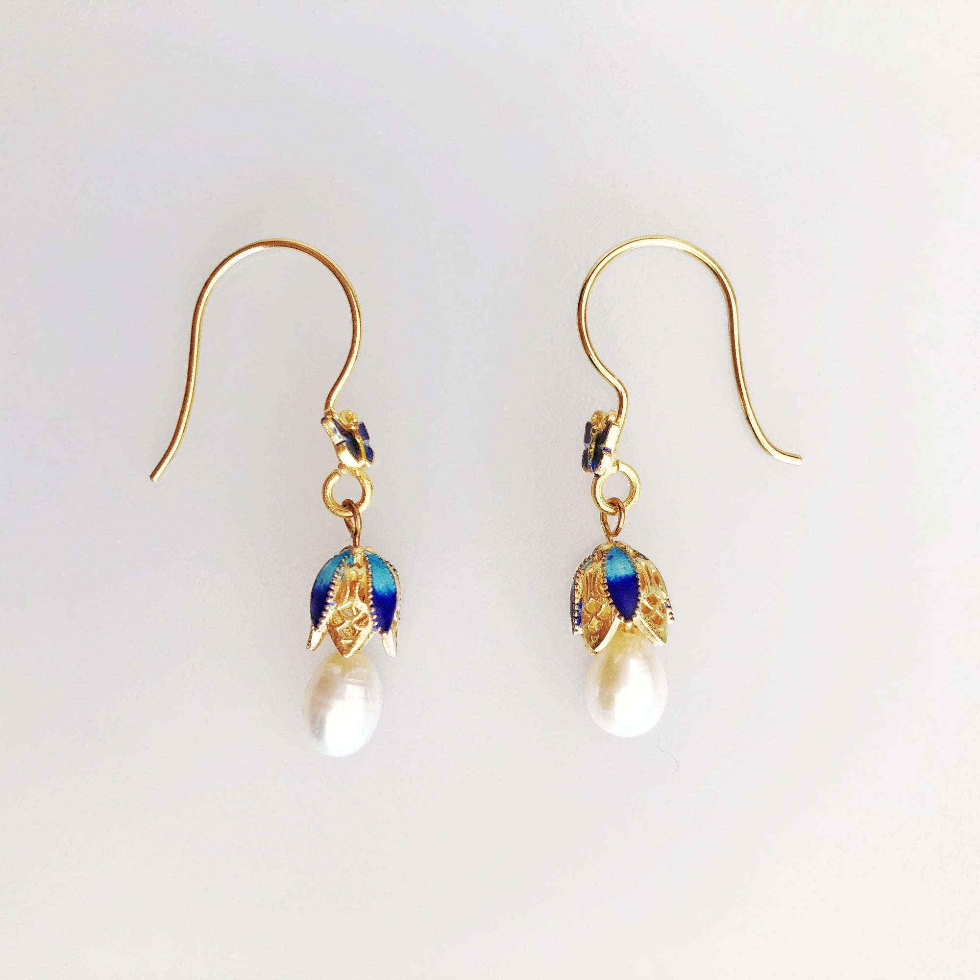 Butterfly and Flower Enamel Pearl Earrings