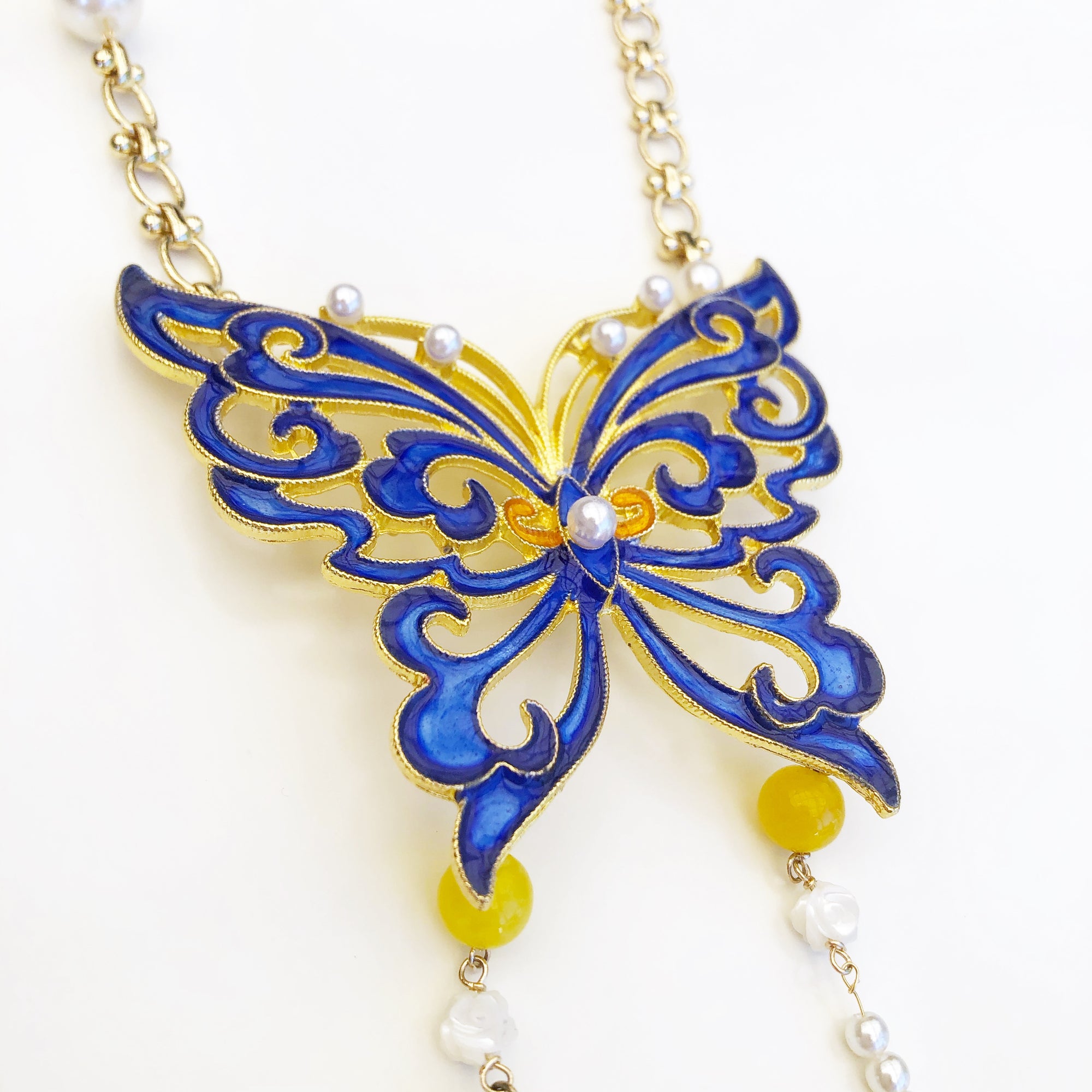 Butterfly Lovers Enamel Necklace Gold