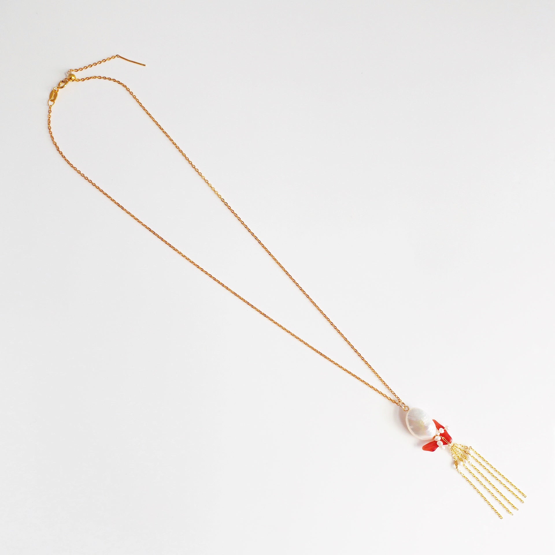 Dragon Princess Red Coral and Pearl Tassel Necklace - Yun Boutique