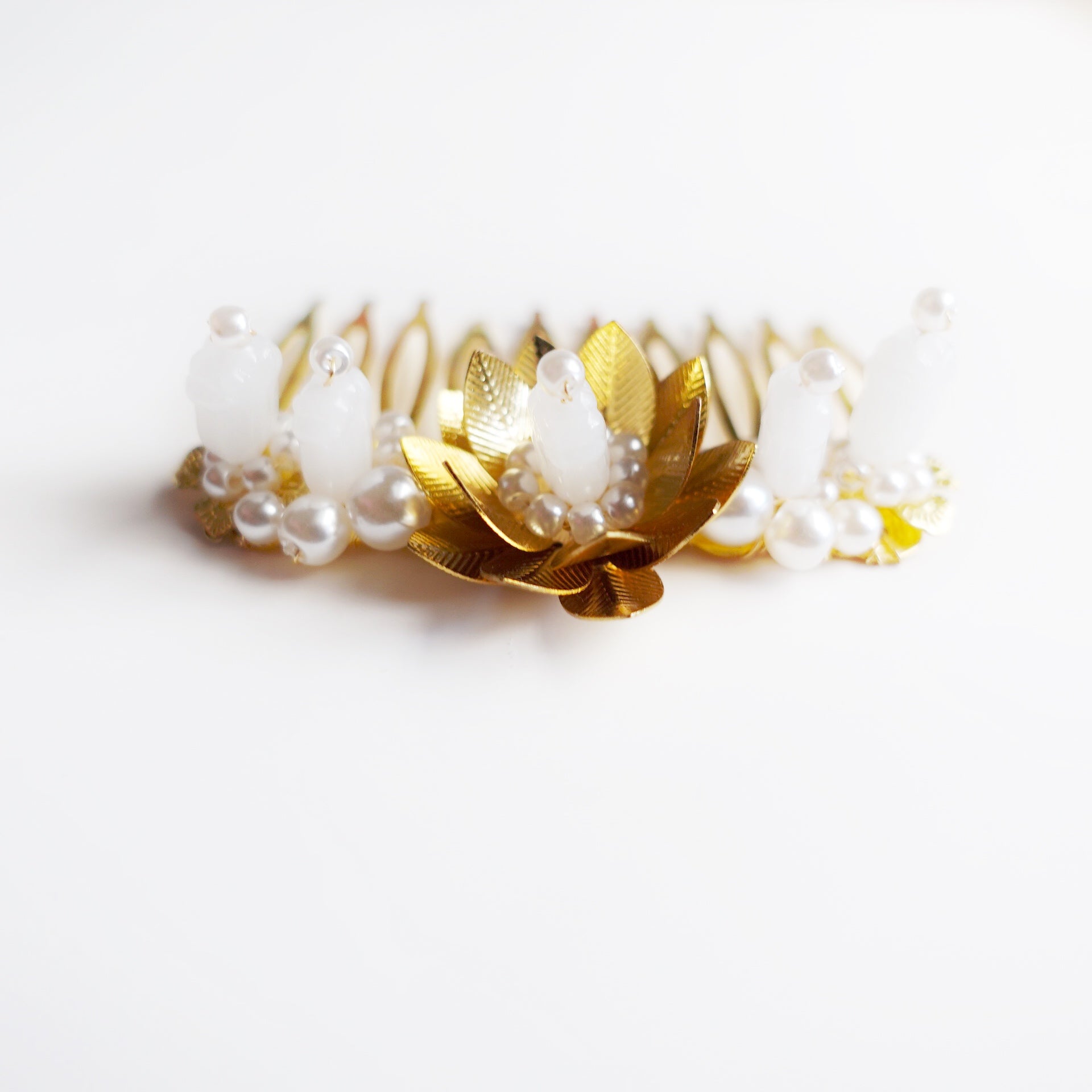 Gold and White Lotus Tiara Comb