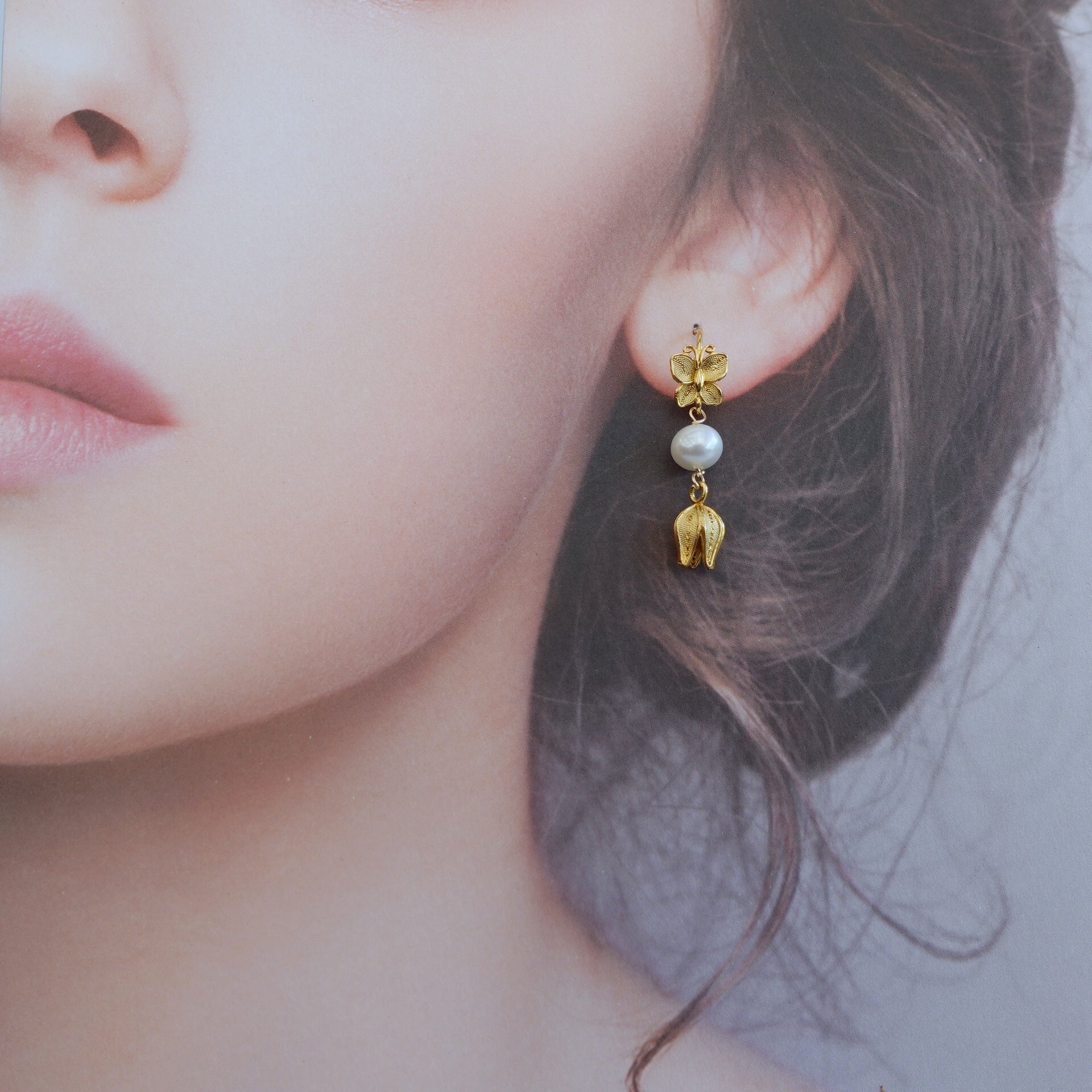 Vintage Style Butterfly and Flower Filigree Earrings - Yun Boutique