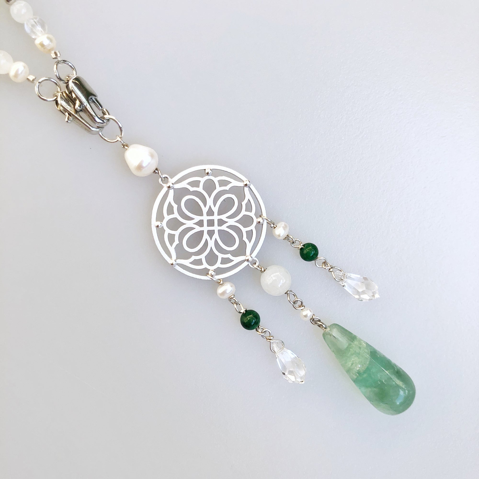 Multi-style Aventurine Lariat Necklace Set with Moonstone Tassels - Yun Boutique