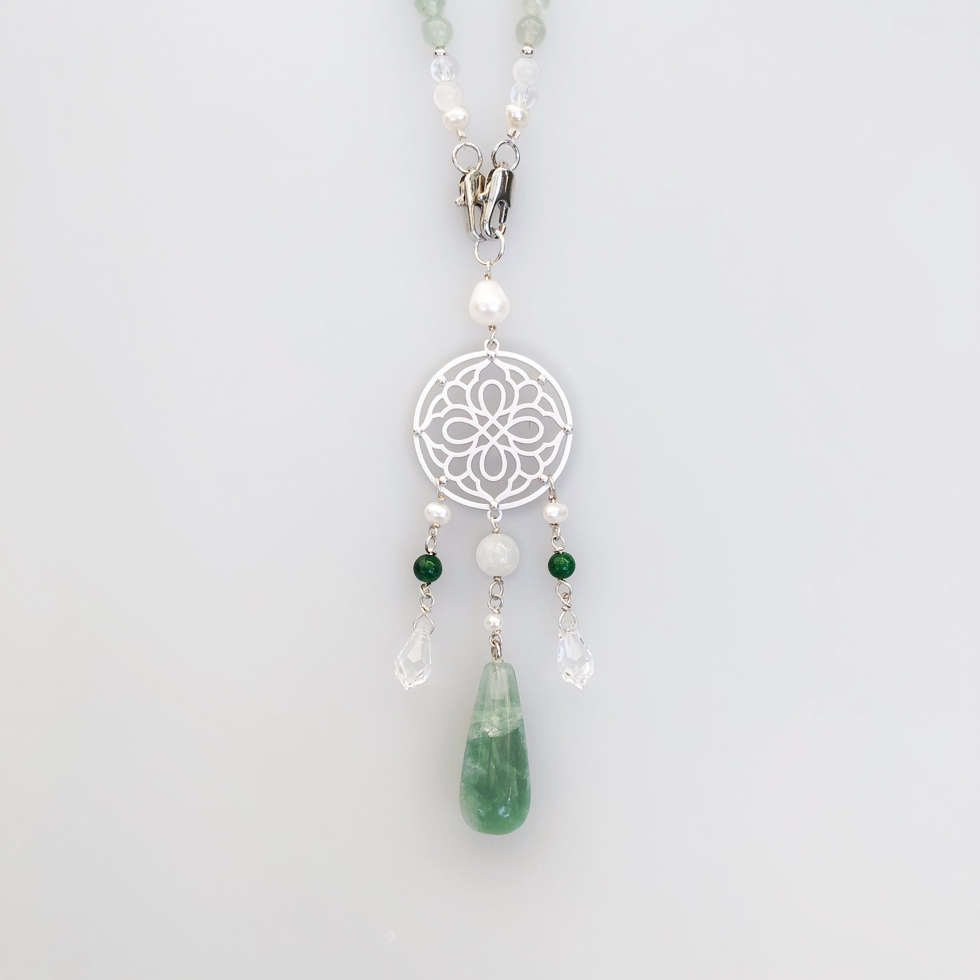 Multi-style Aventurine Lariat Necklace Set with Moonstone Tassels