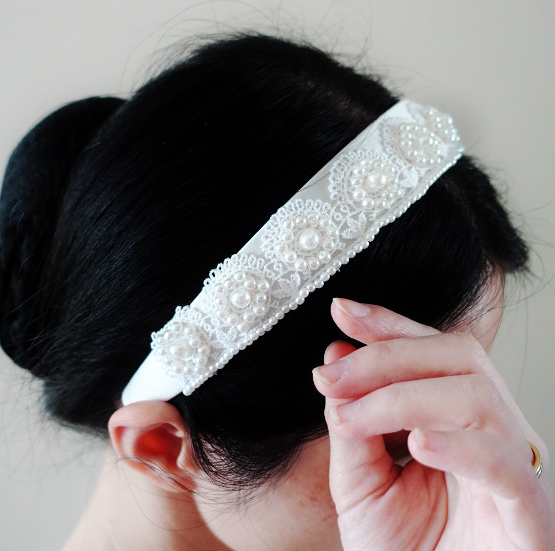 Yun Boutique Pearl and Lace Bridal Headband