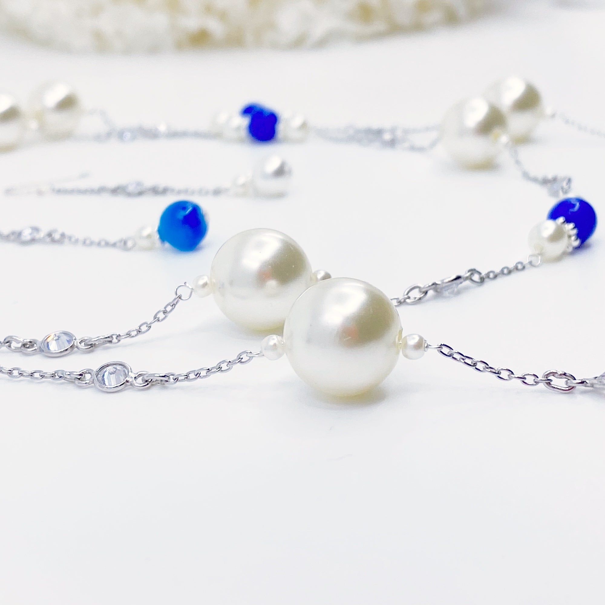 Yun Boutique The Nine Blue Stone and Pearl Long Necklace and Earrings Set