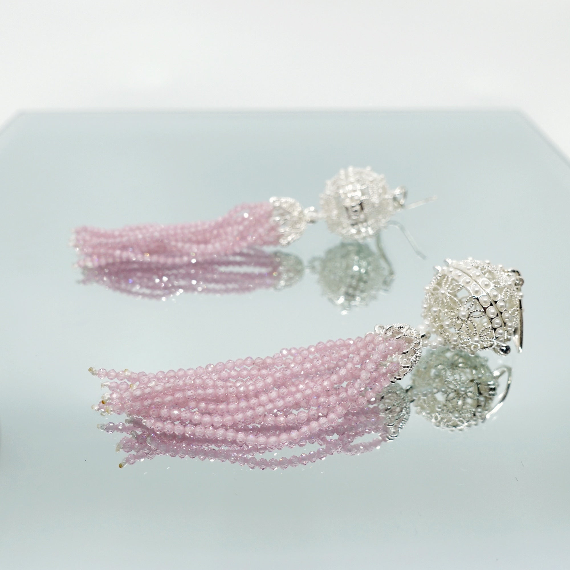 Herbal Locket Crystal Tassel Earrings - Pink Zirconia - Yun Boutique