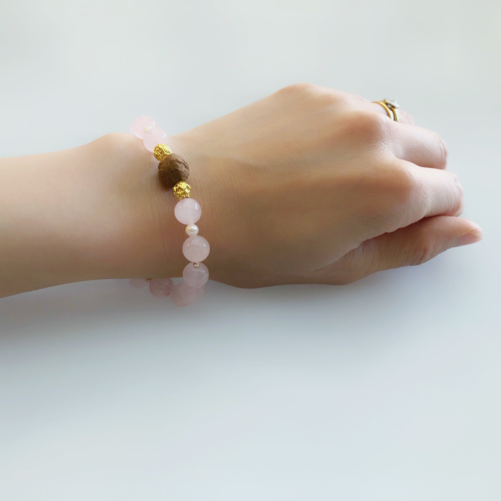 Beaded Rose Quartz Herbal Bracelet