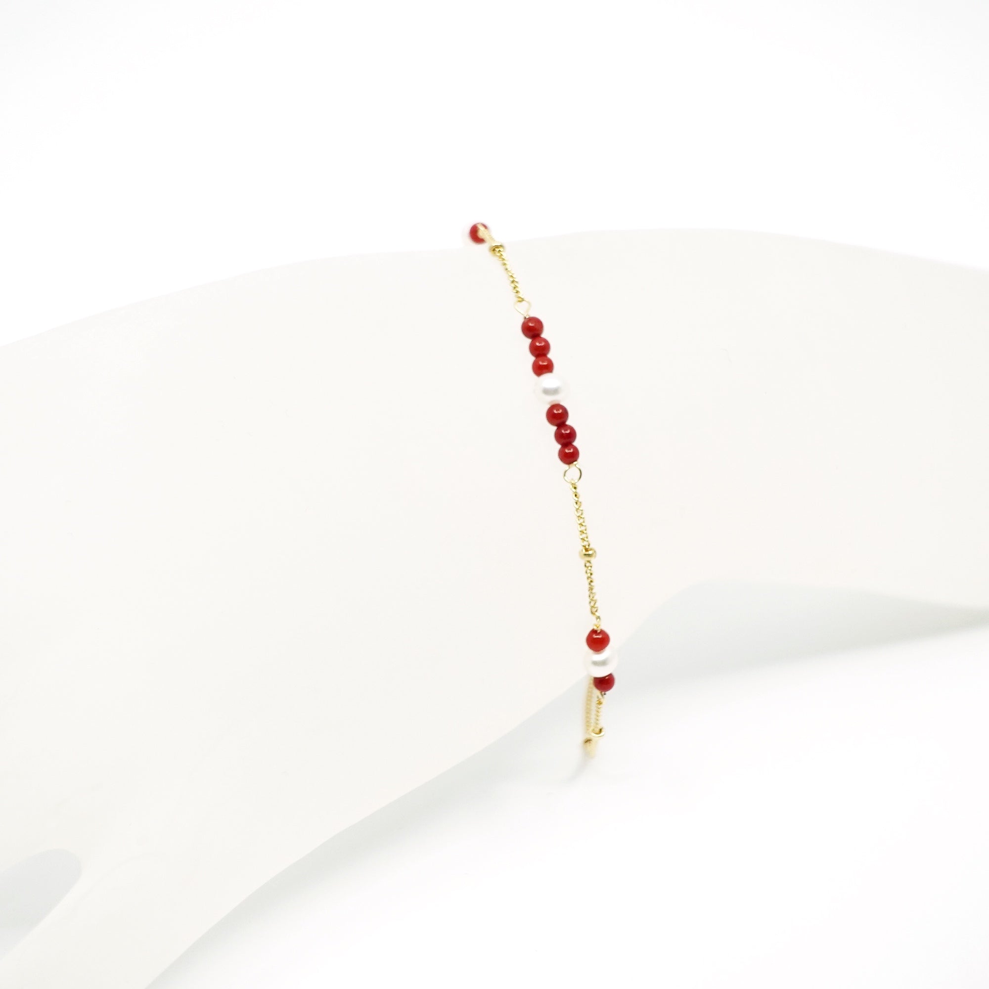 Gold Filled Red Coral and Seed Pearl Bracelet - Yun Boutique