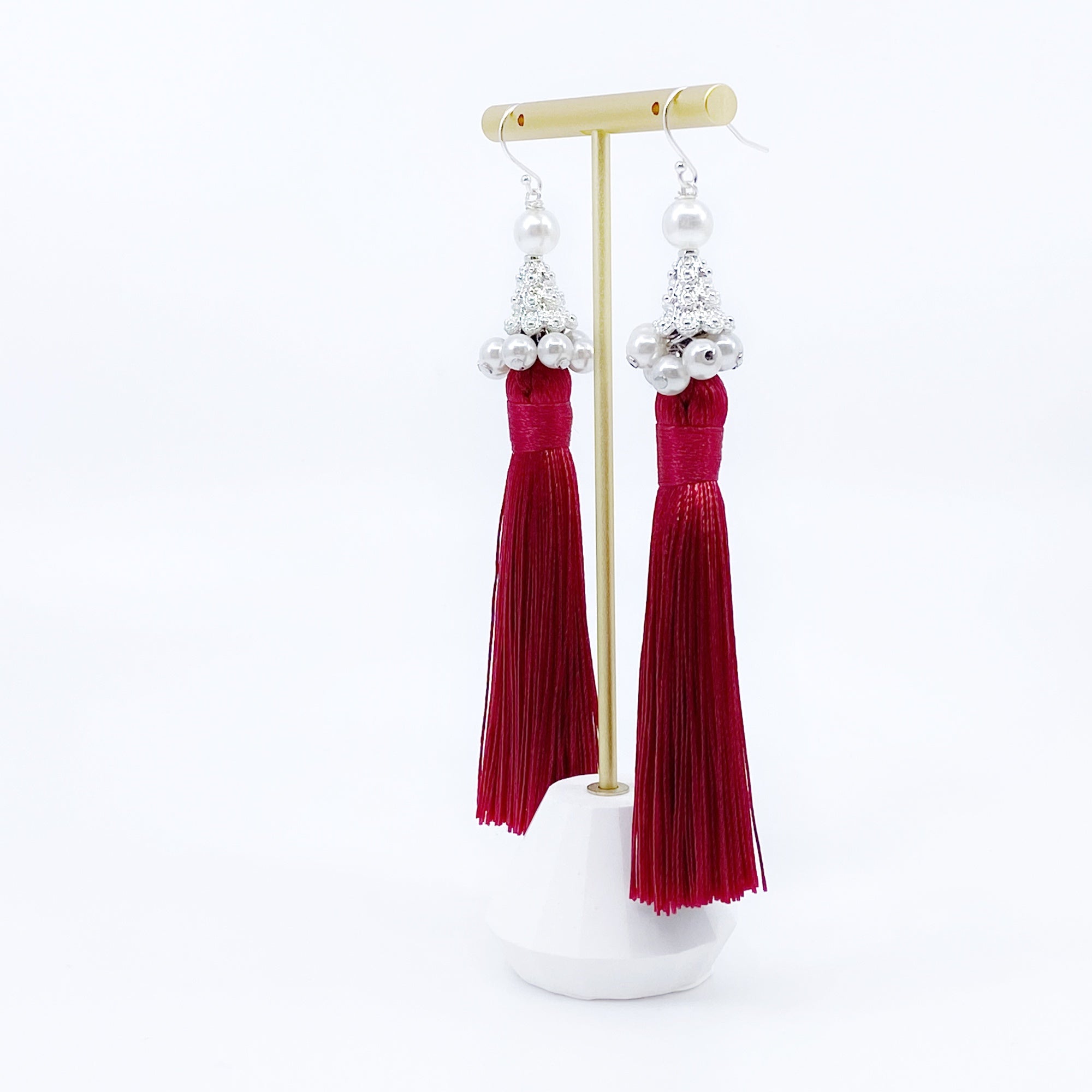 Yun Boutique Silver Red Silk Tassel Earrings Long, New Year Gift, Christmas Gift