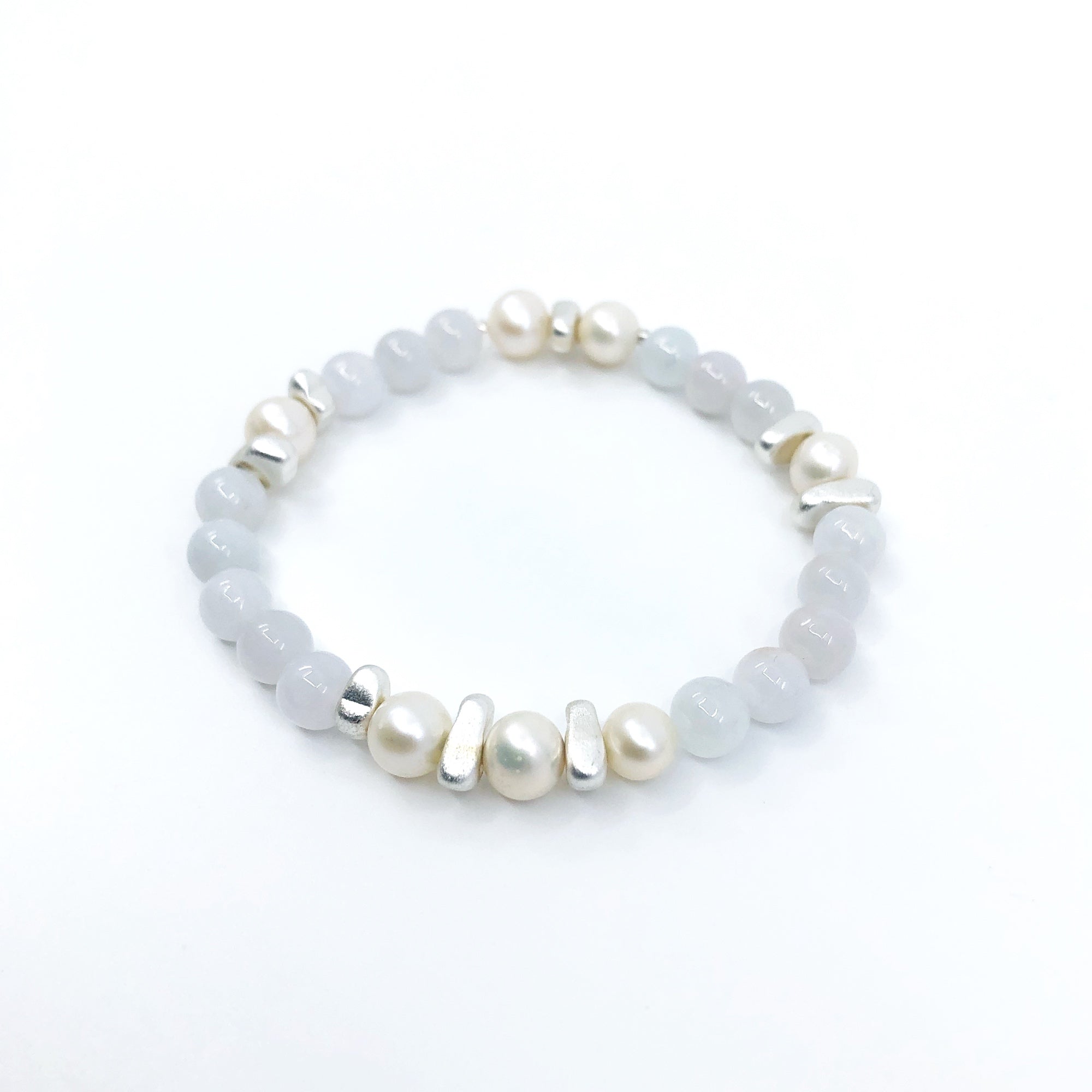 Pale Purple Jadeite and Pearl Beaded Bracelet - Yun Boutique