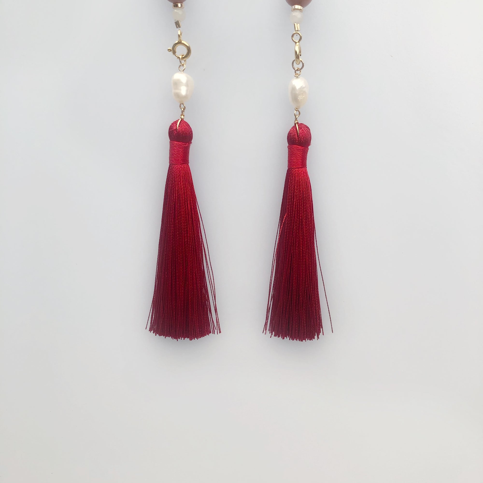 Multi-style Baroque Pearl Lariat Necklace Set with Red Tassels - Yun Boutique