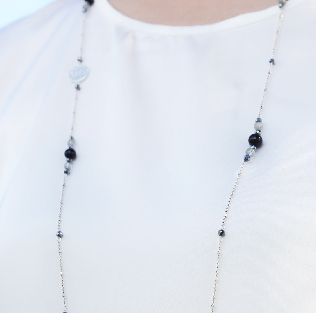 Yun Boutique The Nine Grey Gemstone Necklace in Sterling Silver