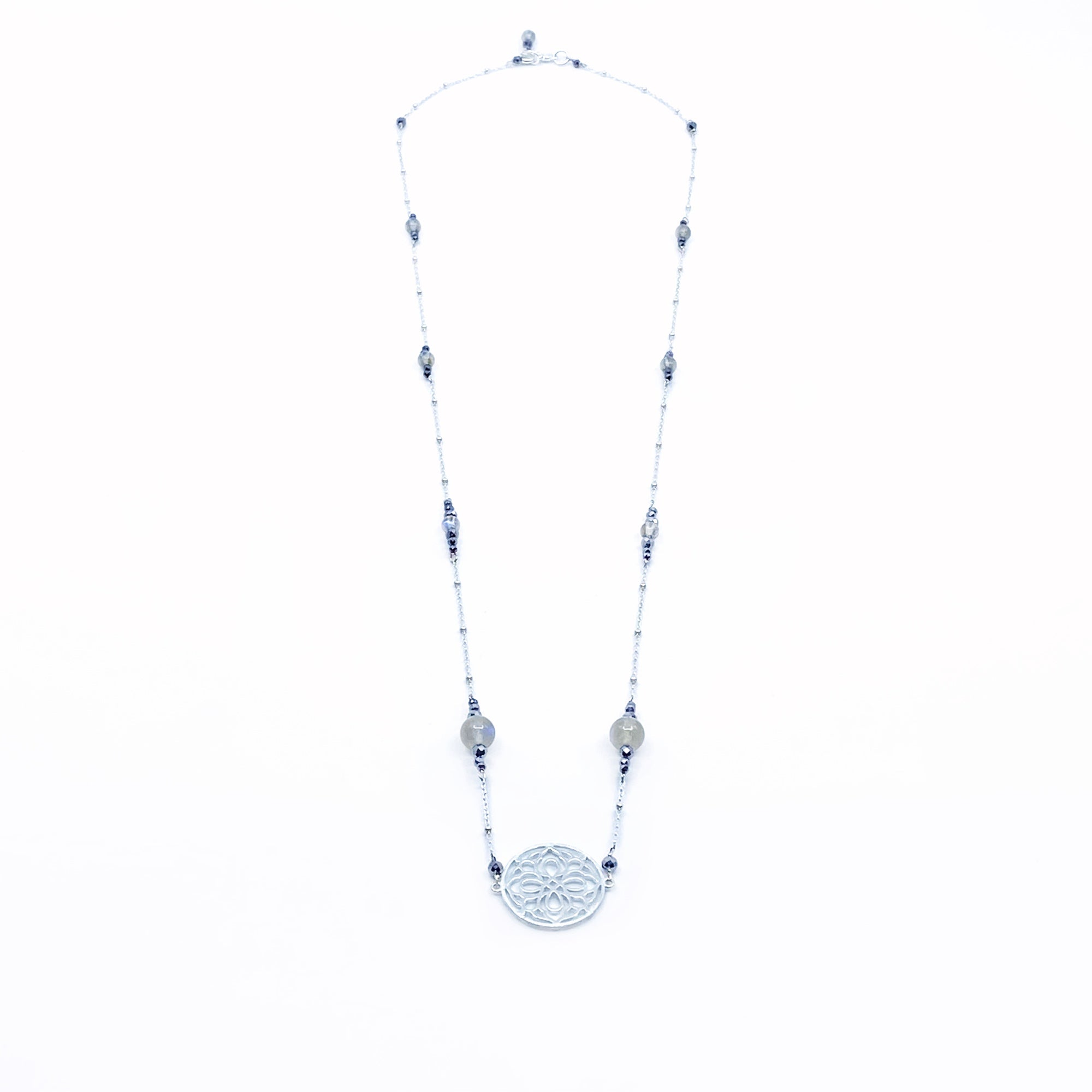 Yun Boutique The Nine Grey Gemstone Necklace in Sterling Silver