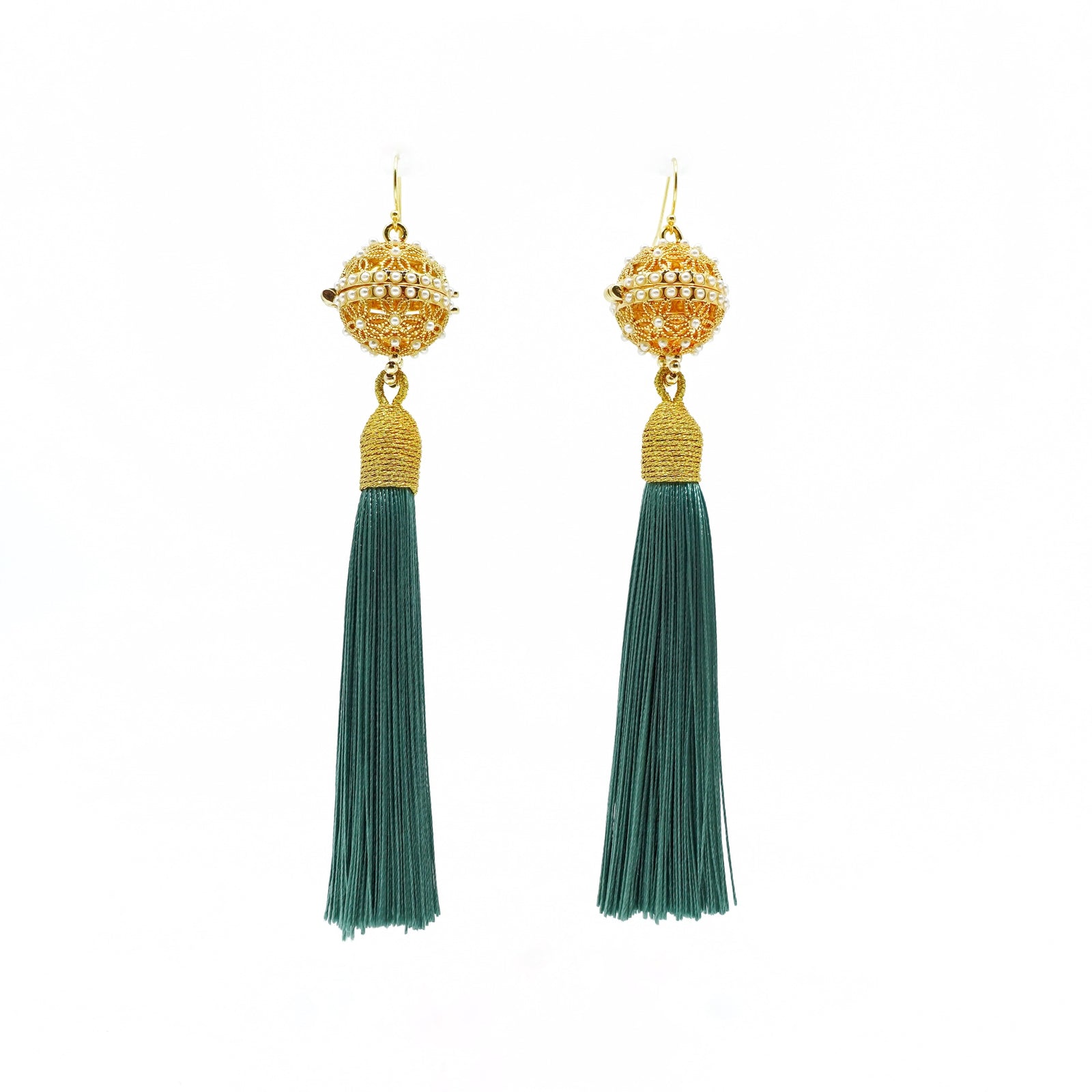 Herbal Locket Silk Tassel Earrings - Jade Green - Yun Boutique