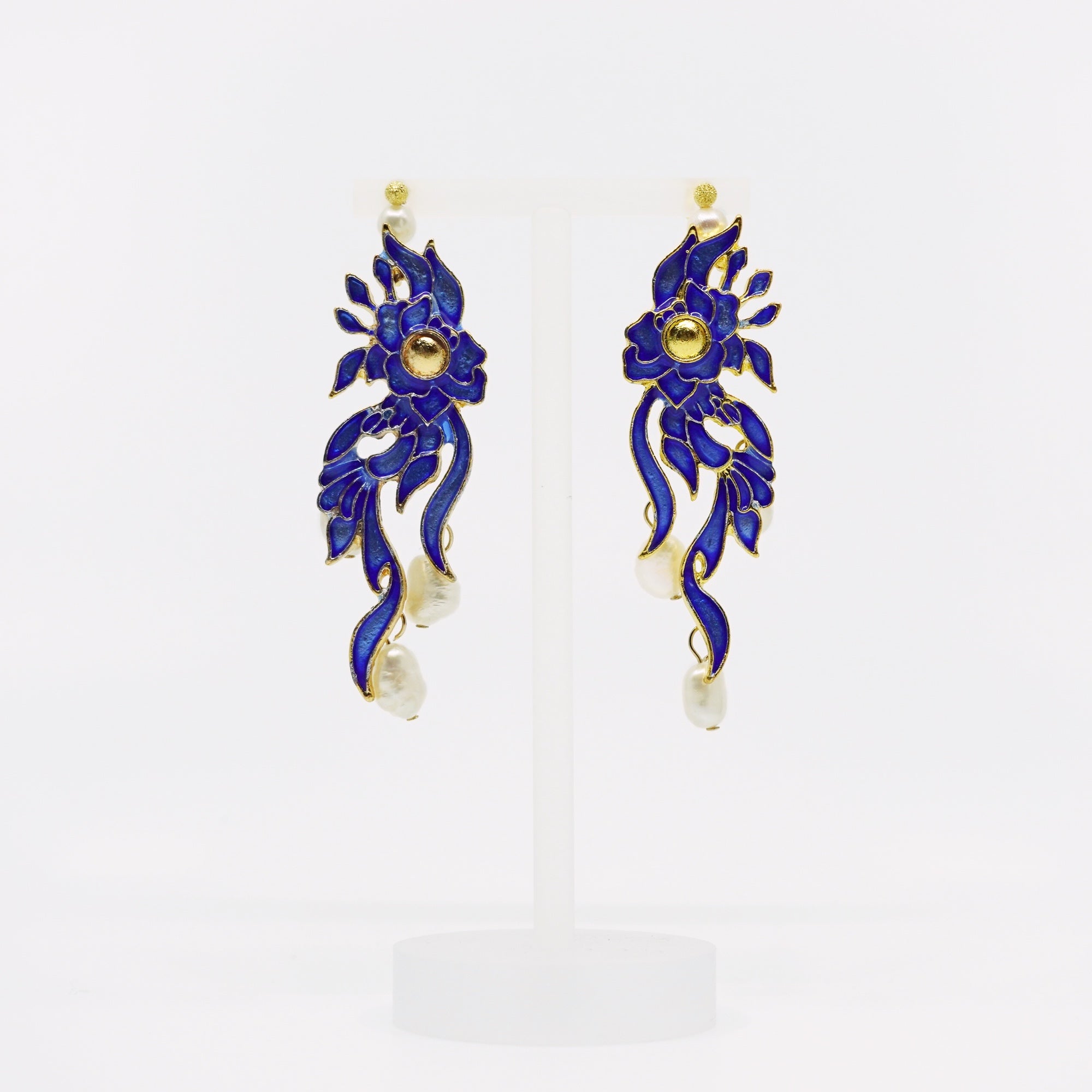 Imitate Kingfisher Enamel Statement Earrings - Yun Boutique