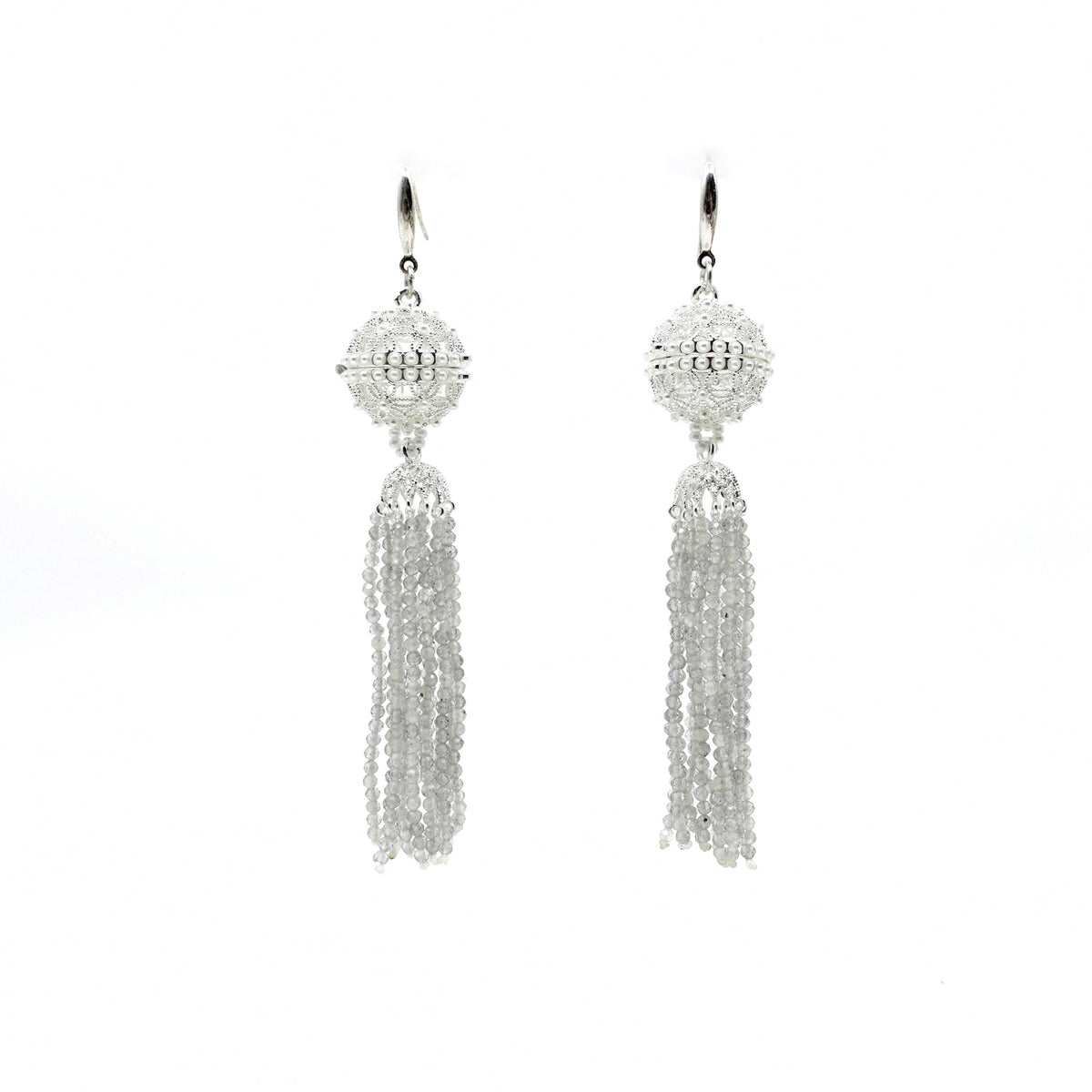 Herbal Locket Crystal Tassel Earrings - Grey Moonstone - Yun Boutique