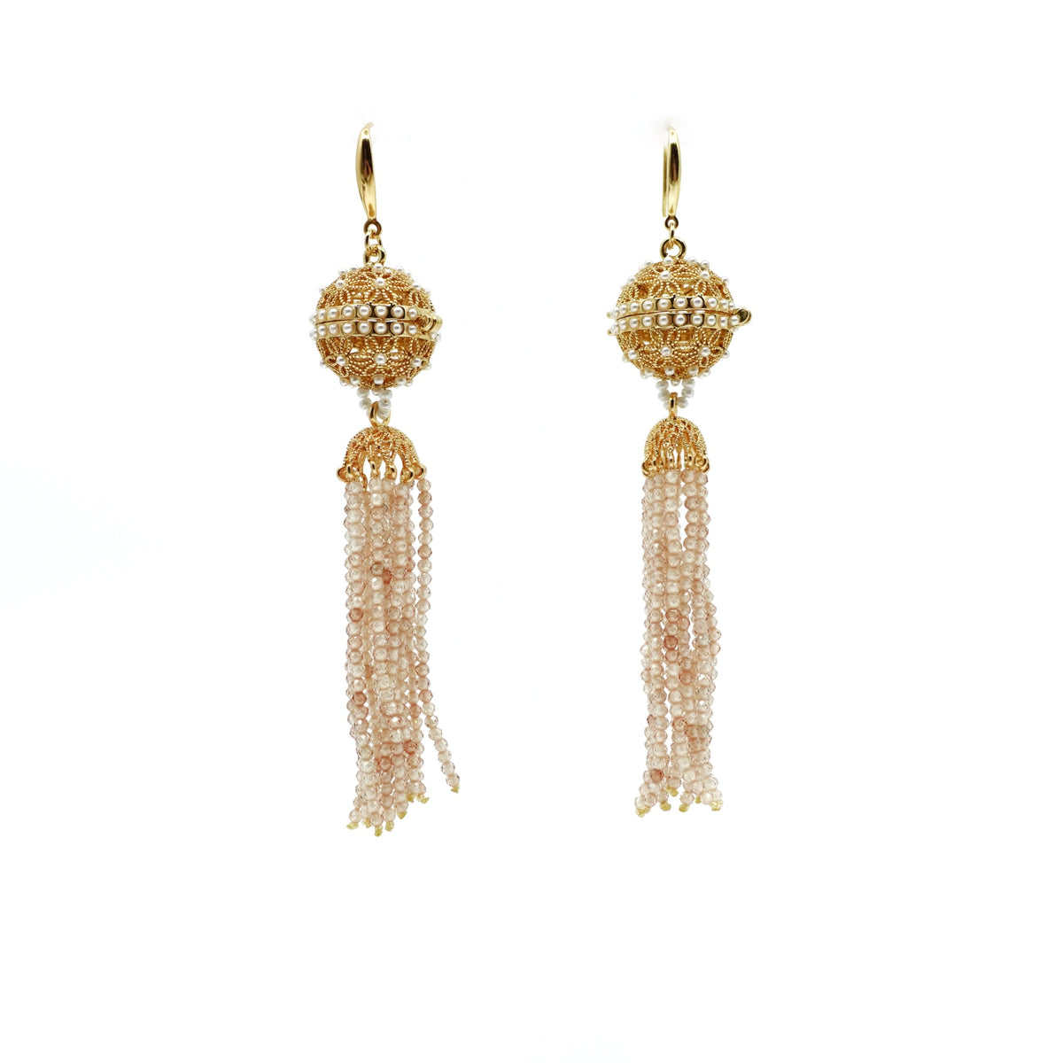 Herbal Locket Crystal Tassel Earrings - Champagne Zirconia - Yun Boutique