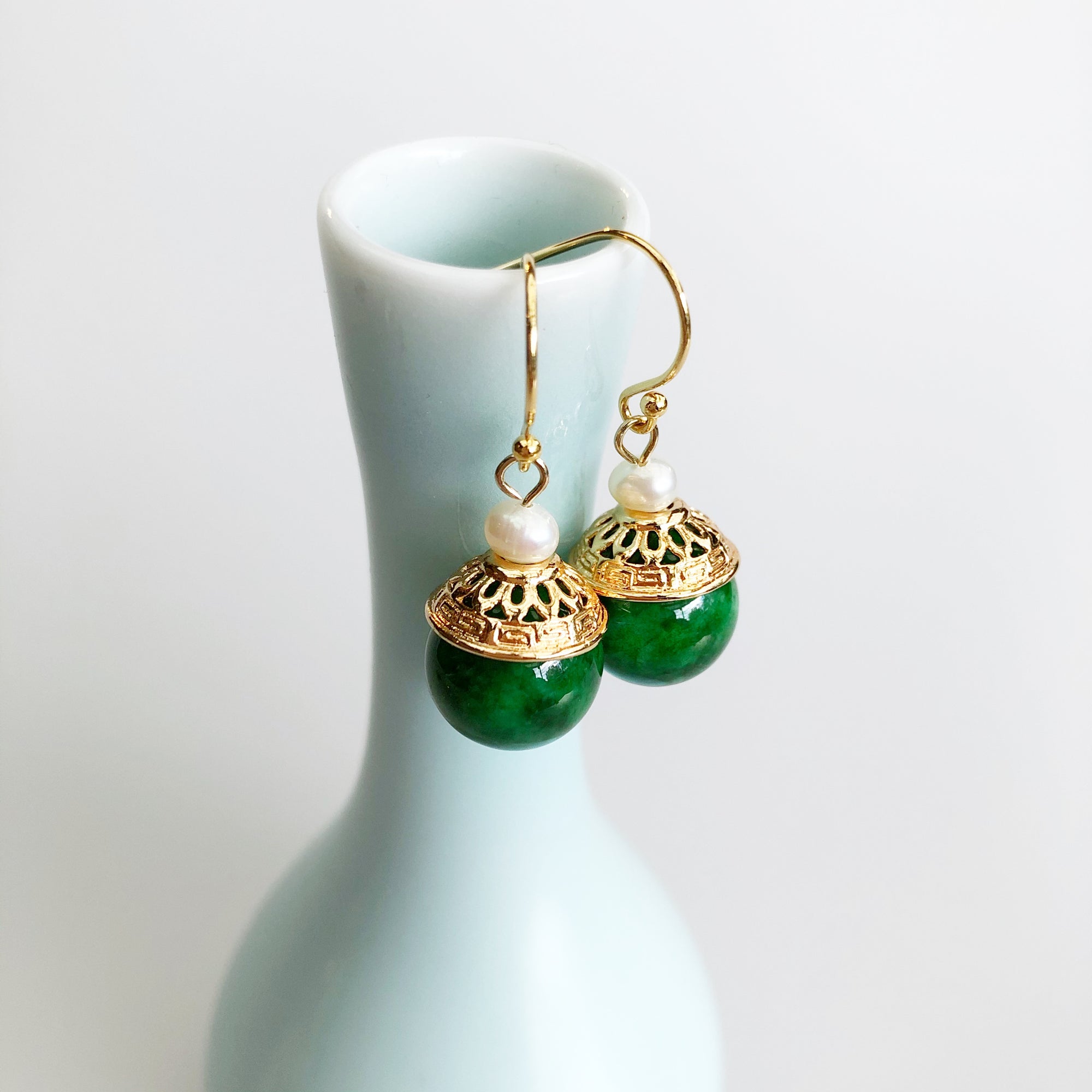 Gold Jadeite Earrings - Yun Boutique