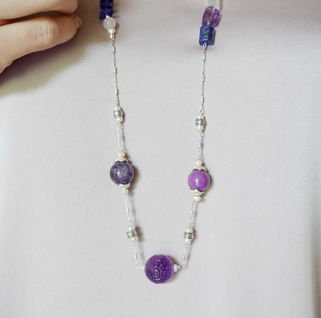 Yun Boutique The Nine Purple Gemstone and Flower Necklace