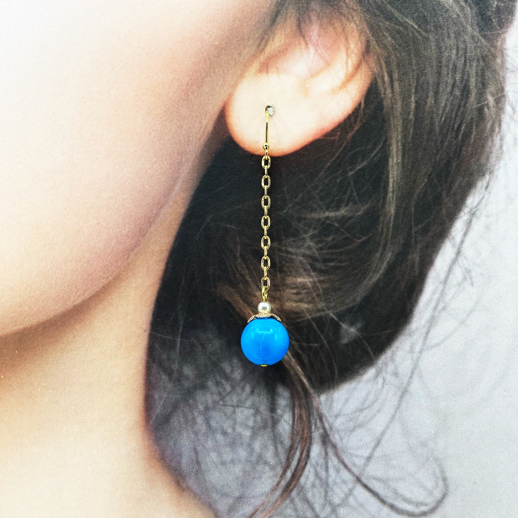 Gold Plated Turquoise Howlite Earrings - Yun Boutique