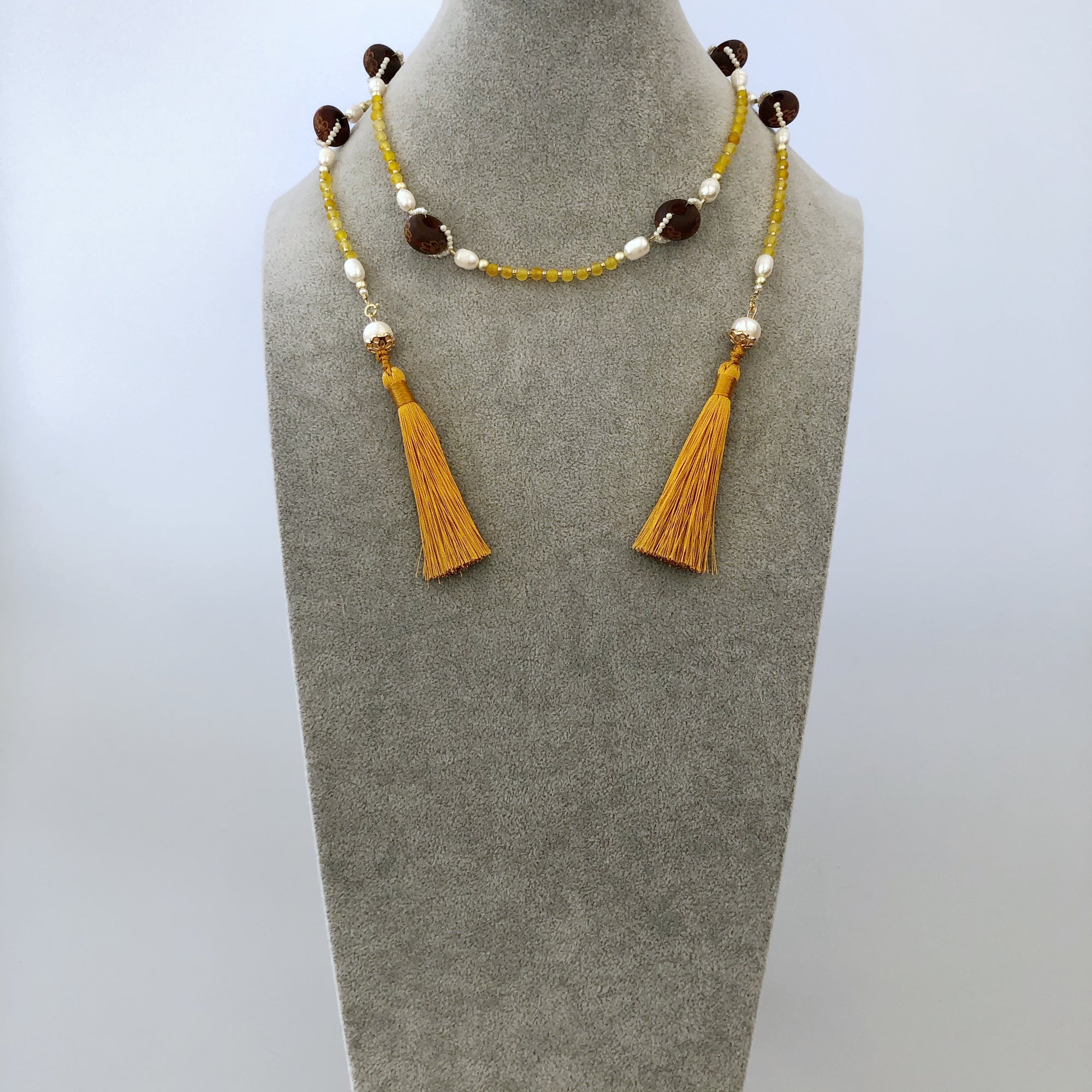 Return to Origin Jade and Wood Lariat Necklace Set - Yun Boutique