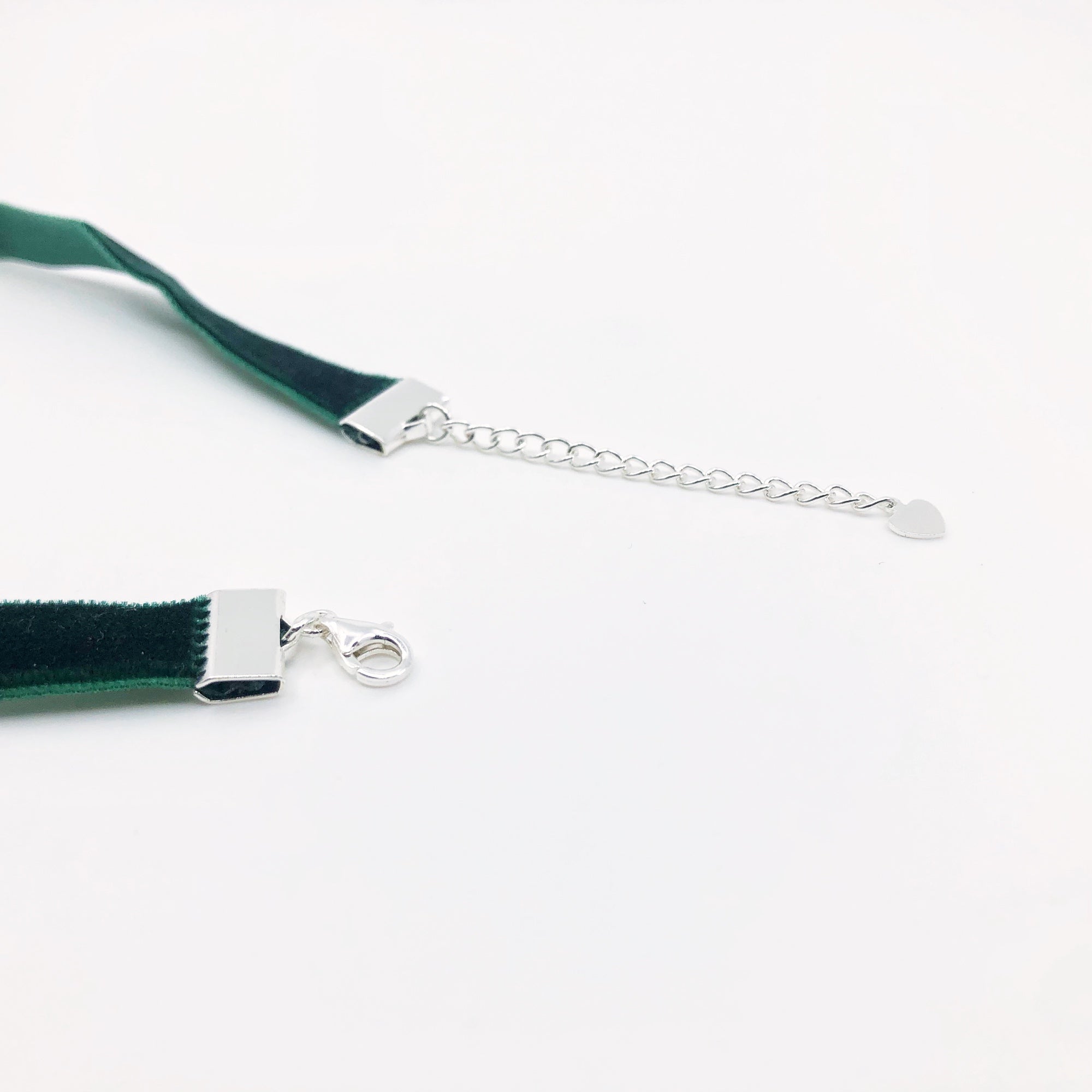 Yun Boutique Emerald Green Velvet Choker Necklace with Adjustable Sterling Silver Chain