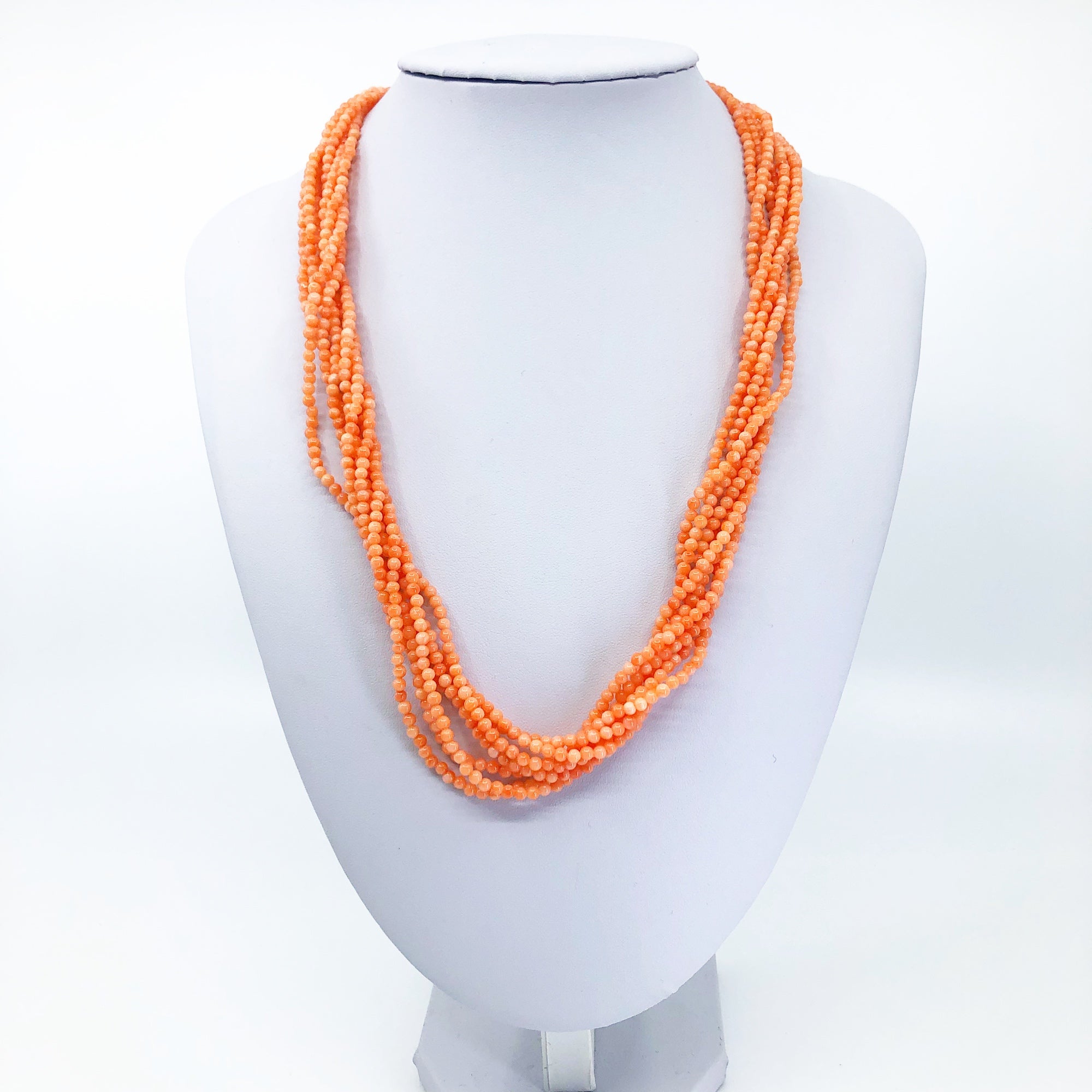 Yun Boutique Multistrand Fine Orange Coral Necklace, gemstone necklace,	vintage necklace,	handmade necklace,	boho necklace,	coral necklace, 	multistrand necklace,	orange necklace,	classic necklace,	pink orange necklace,	Asian necklace,	chinese necklace,	vintage style,	bohemian necklace