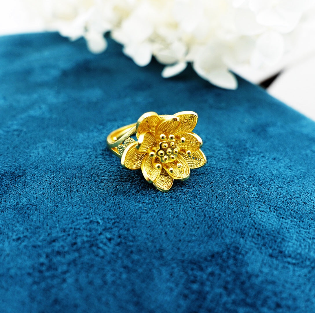 Filigree Ring, lotus ring, flower ring, Sterling silver ring, vintage ring, gold ring, cocktail ring, handmade ring, statement ring, gold ring for women, Asian ring, boutique ring, Yun Boutique Ring.