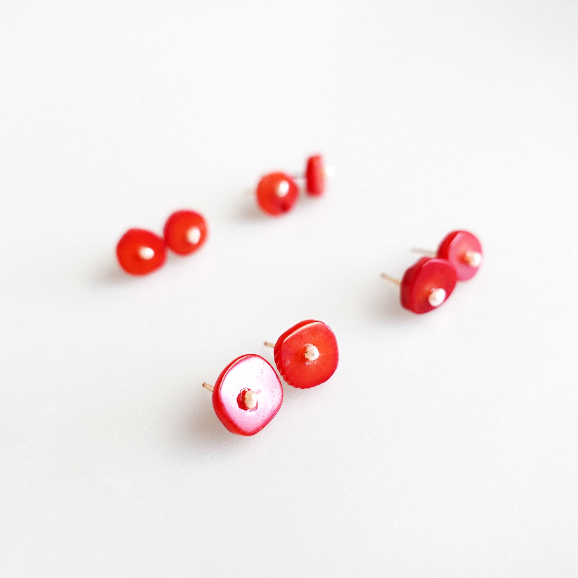 Red Coral Button Studs - Yun Boutique