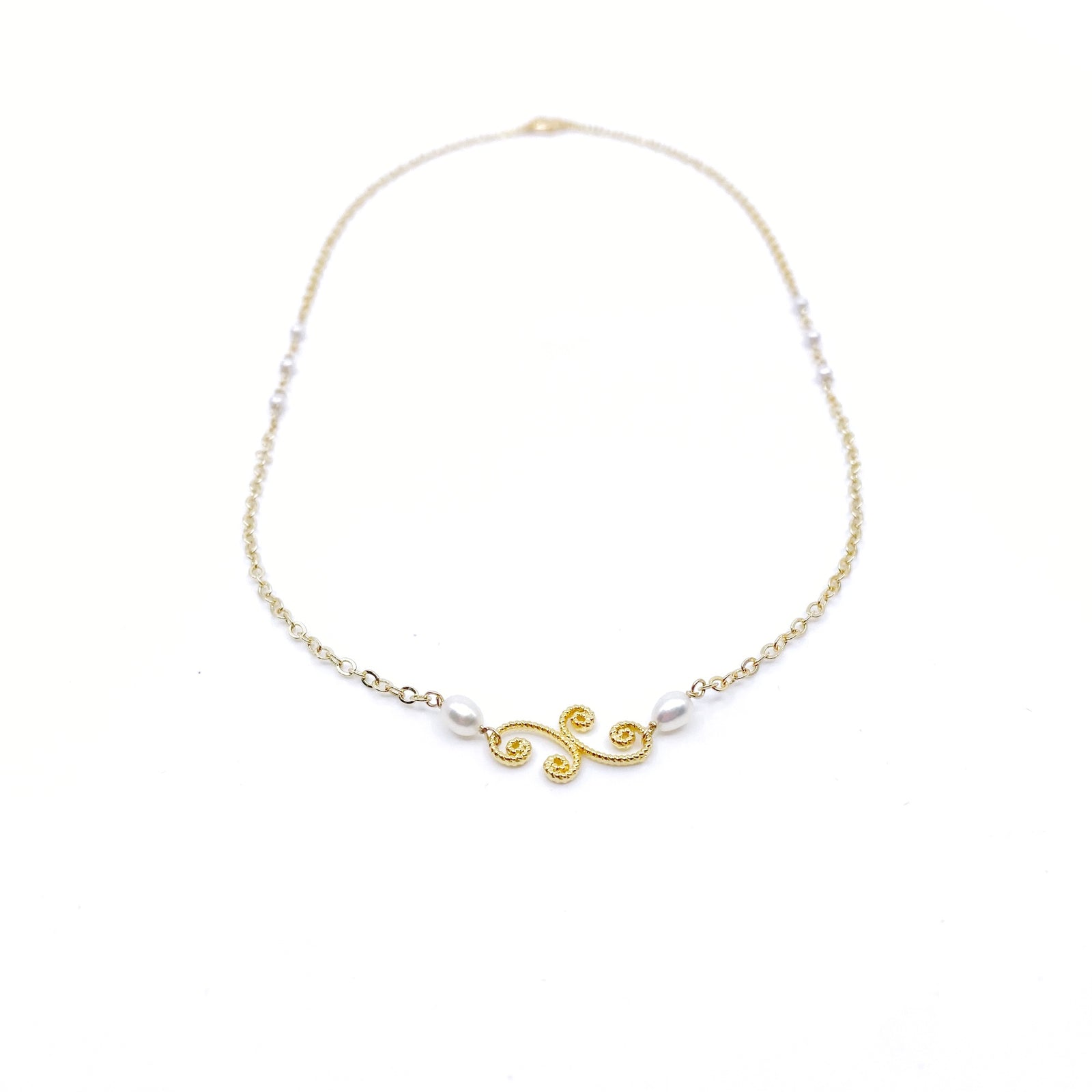 Filigree and Pearl Necklace Gold - Yun Boutique