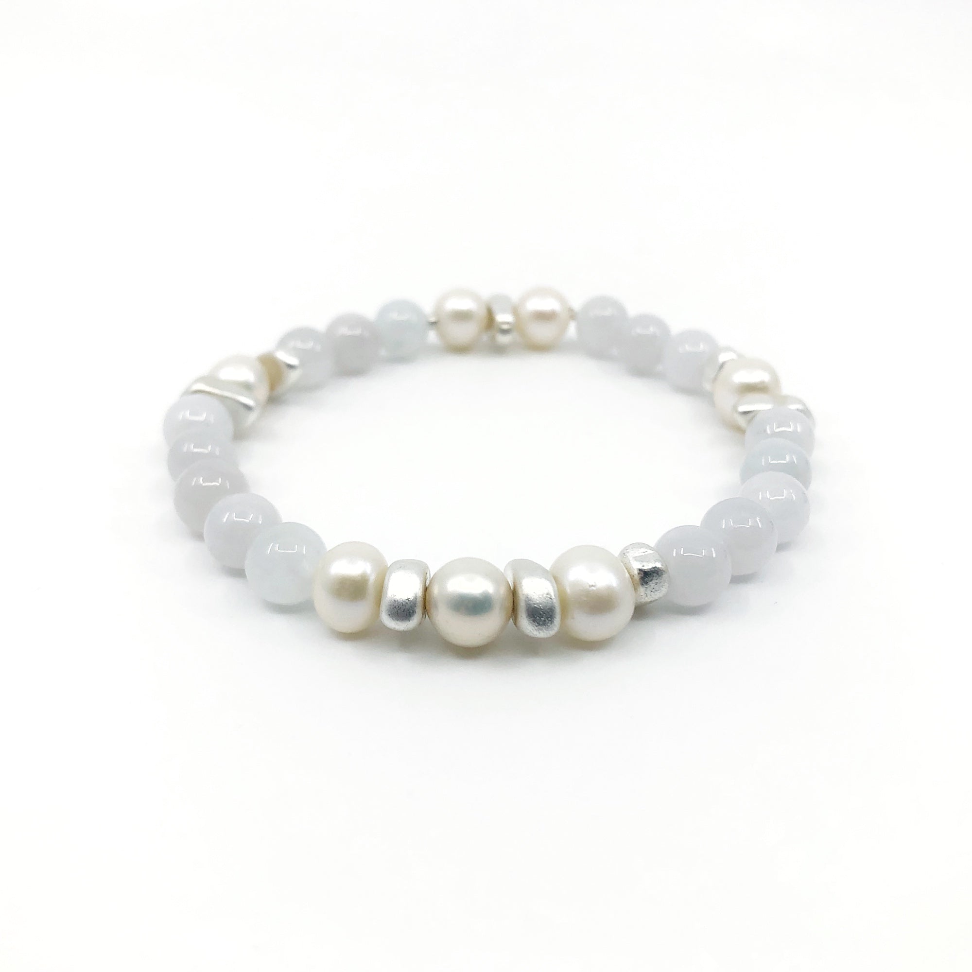 Pale Purple Jadeite and Pearl Beaded Bracelet - Yun Boutique