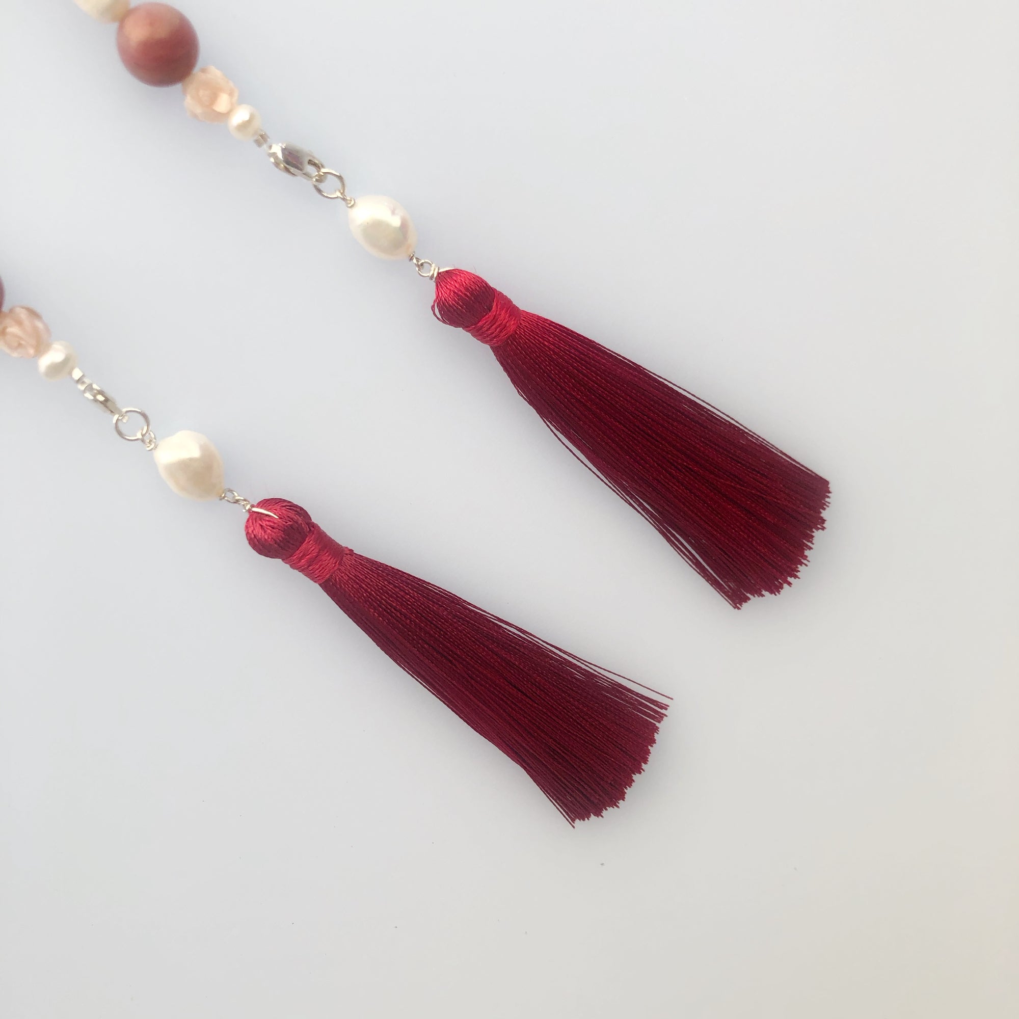 Multi-style Baroque Pearl Lariat Necklace Set with Red Tassels - Yun Boutique