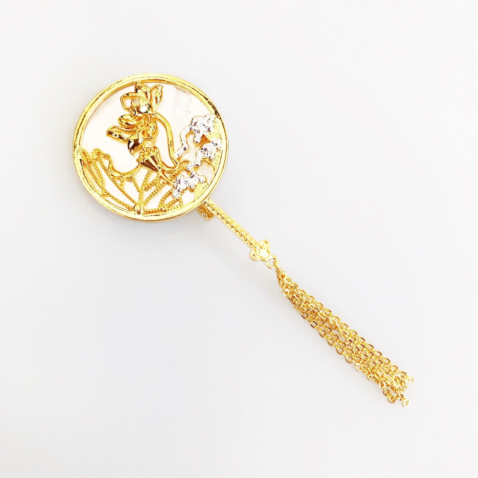 Chinese Lotus Fan Brooch - Yun Boutique