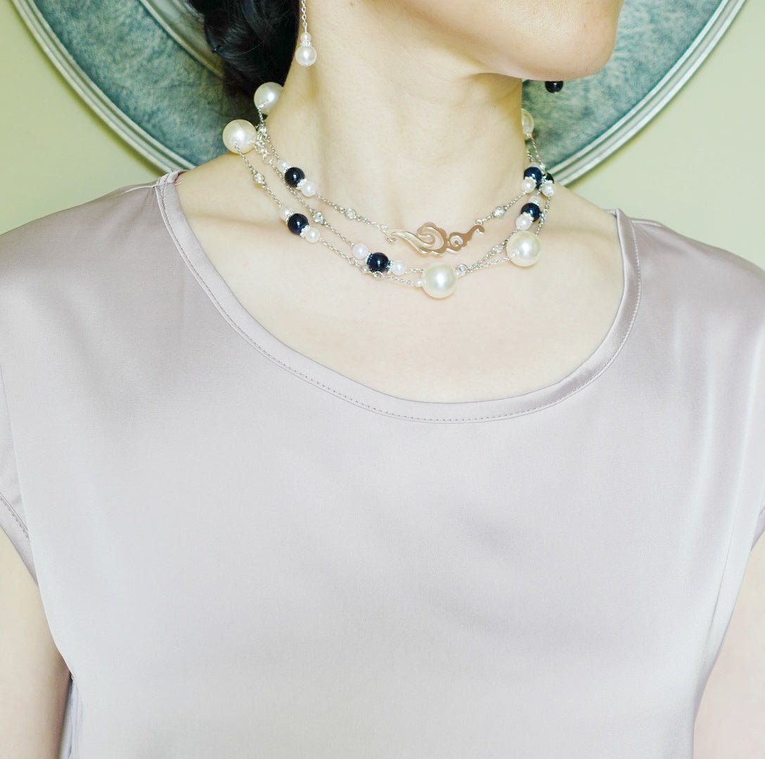 The Nine Blue Agate and Pearl Long Necklace - Yun Boutique