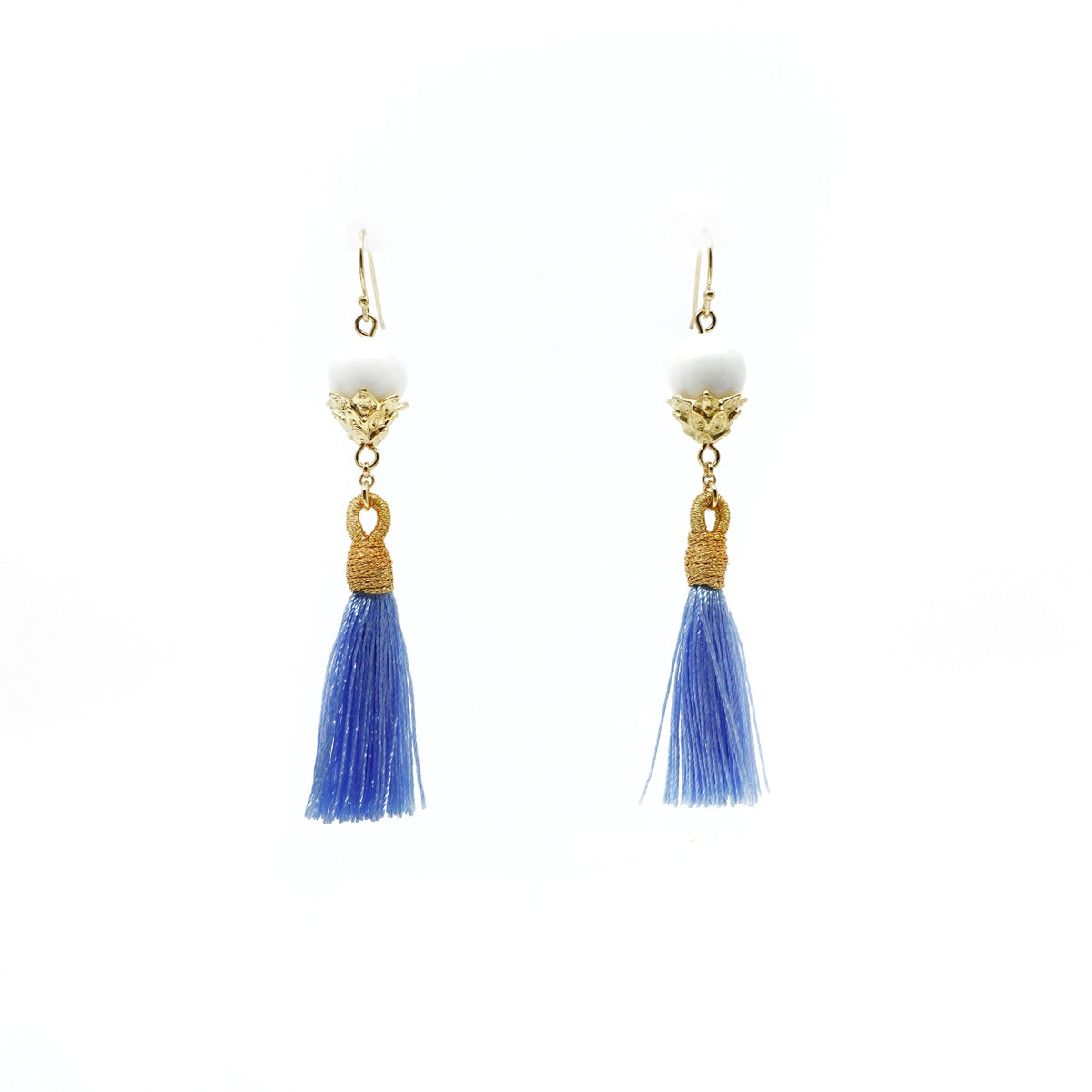 Little Lotus Silk Tassel Earrings - Sky Blue - Yun Boutique