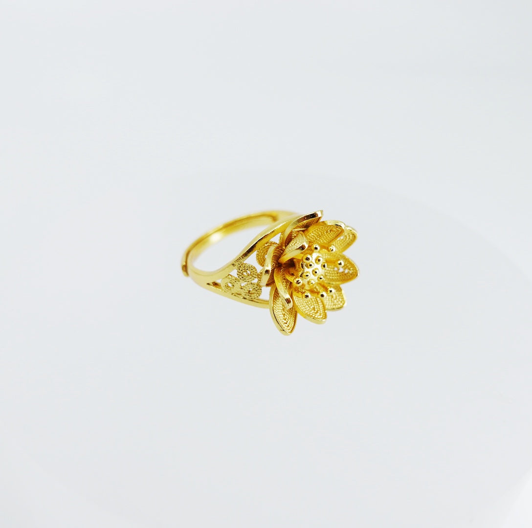 Filigree Ring, lotus ring, flower ring, Sterling silver ring, vintage ring, gold ring, cocktail ring, handmade ring, statement ring, gold ring for women, Asian ring, boutique ring, Yun Boutique Ring.