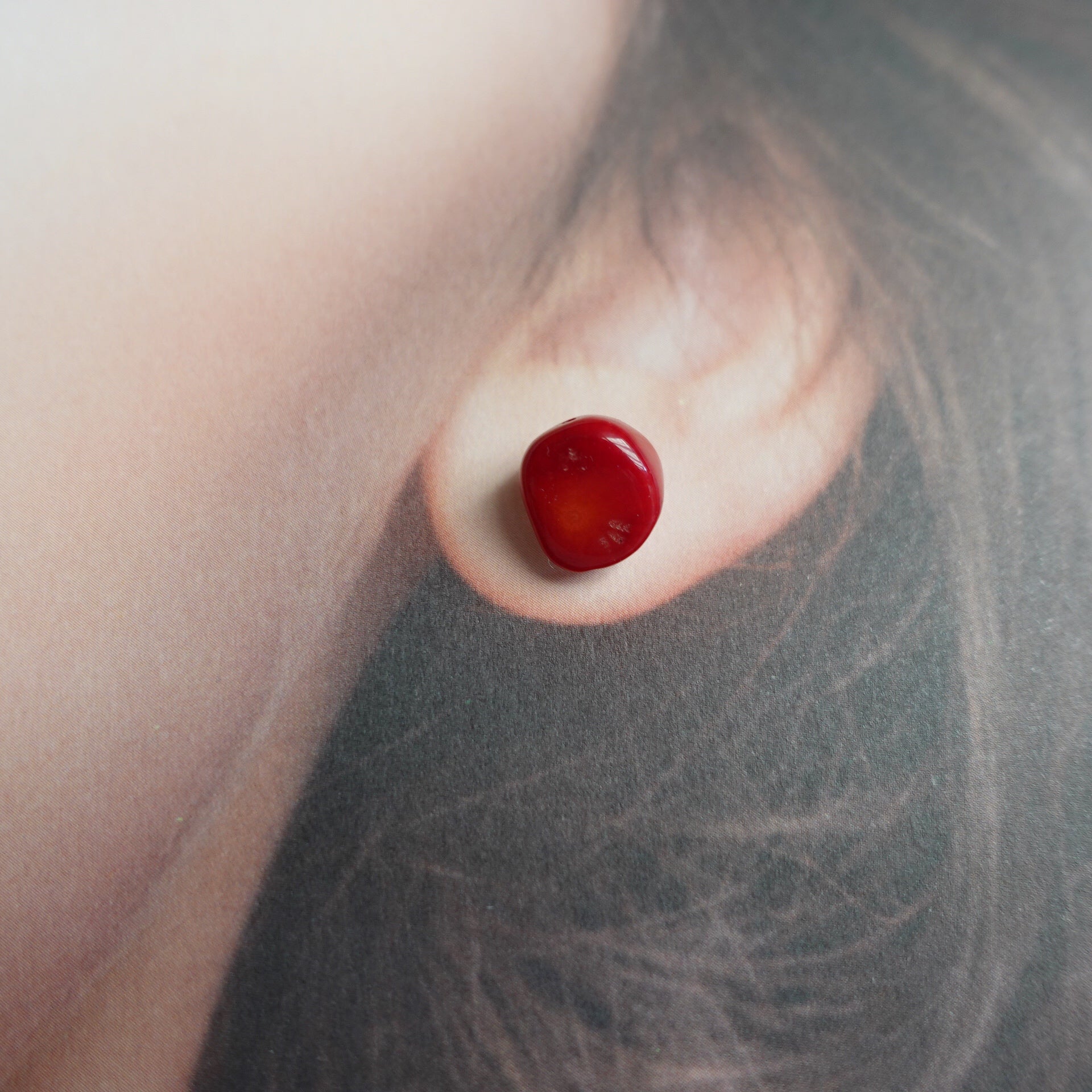 Asymmetrical Red Coral Studs - Yun Boutique