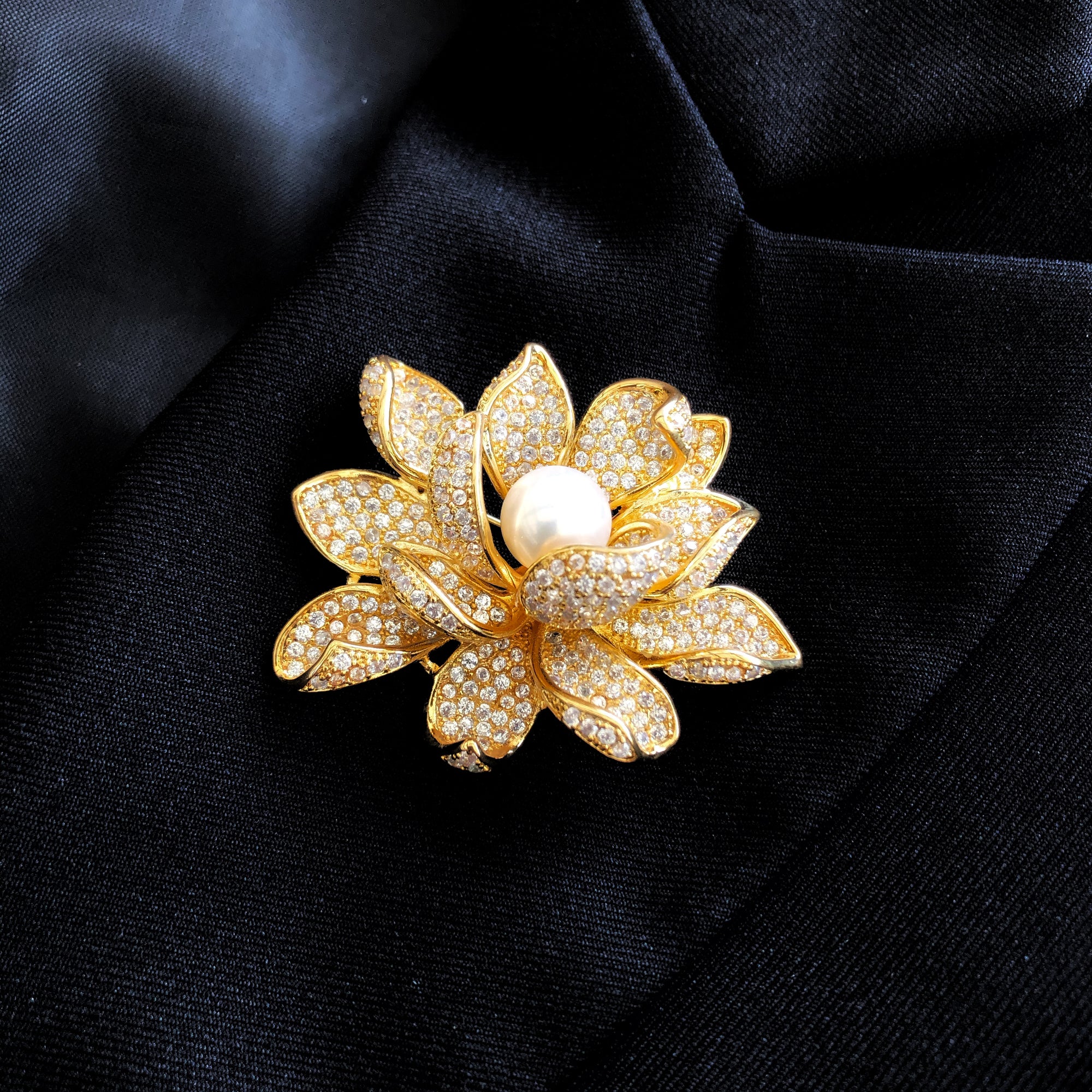 Gold Plated Lotus Zircon Brooch Pendant