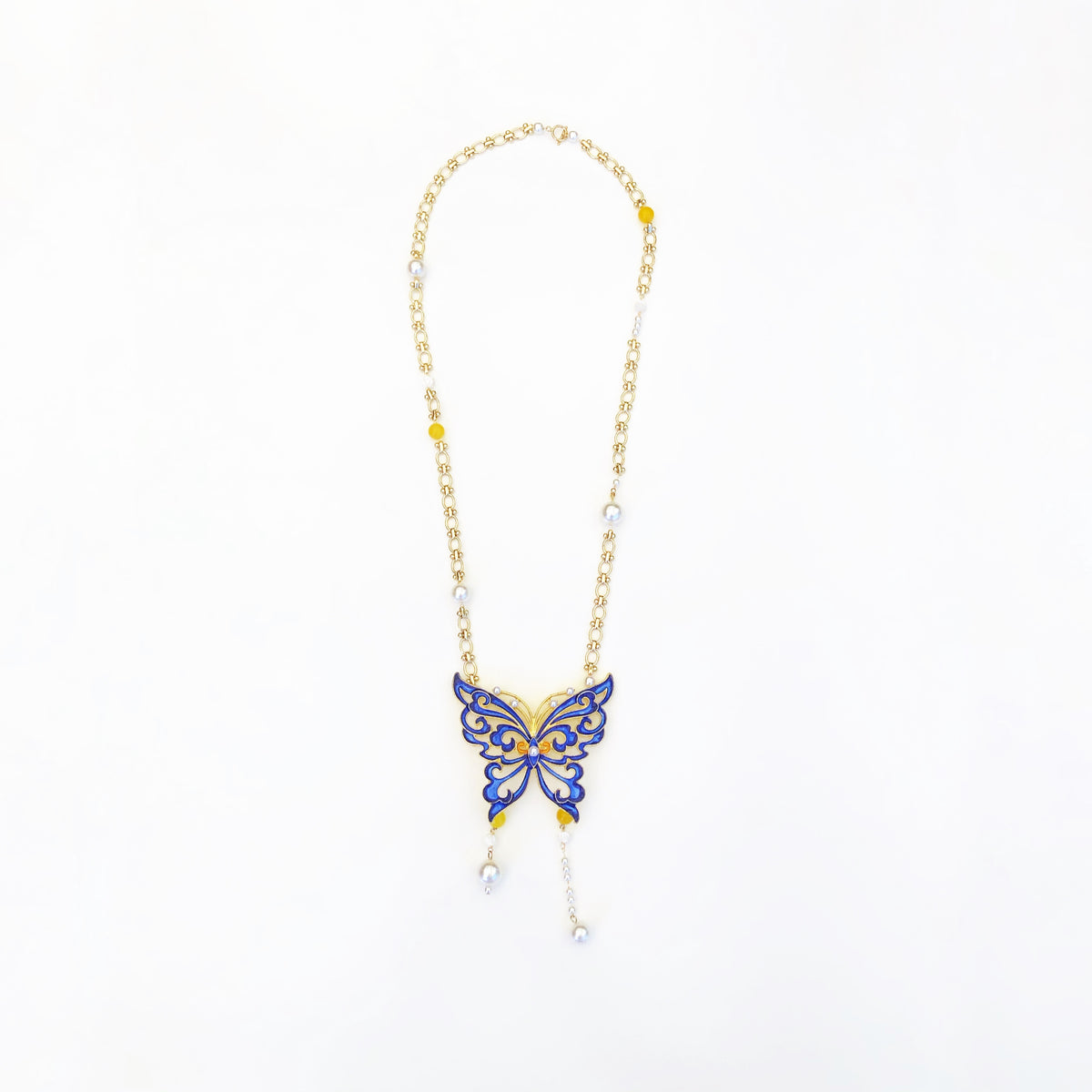 Butterfly Lovers Enamel Necklace Gold