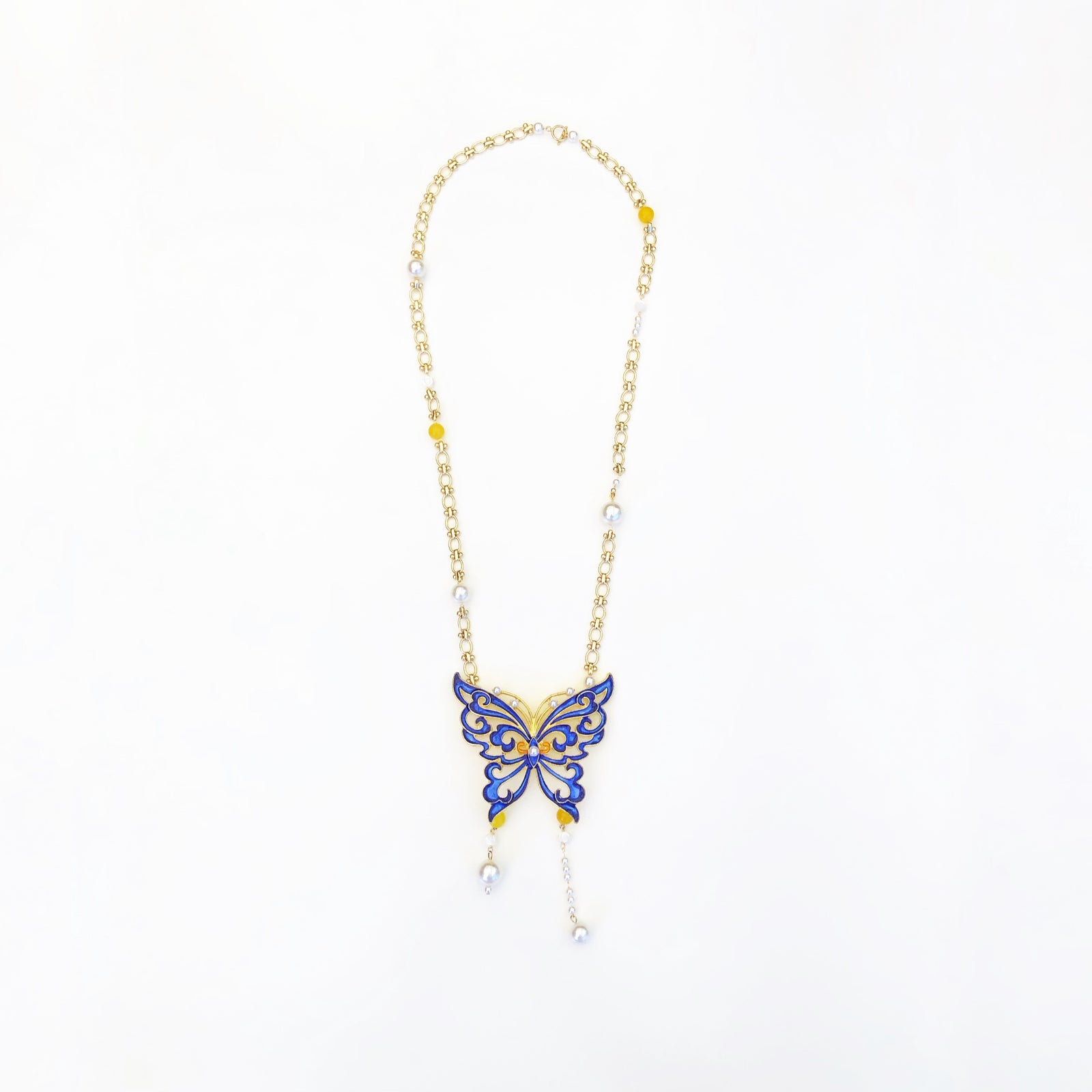 Butterfly Lovers Enamel Necklace Gold